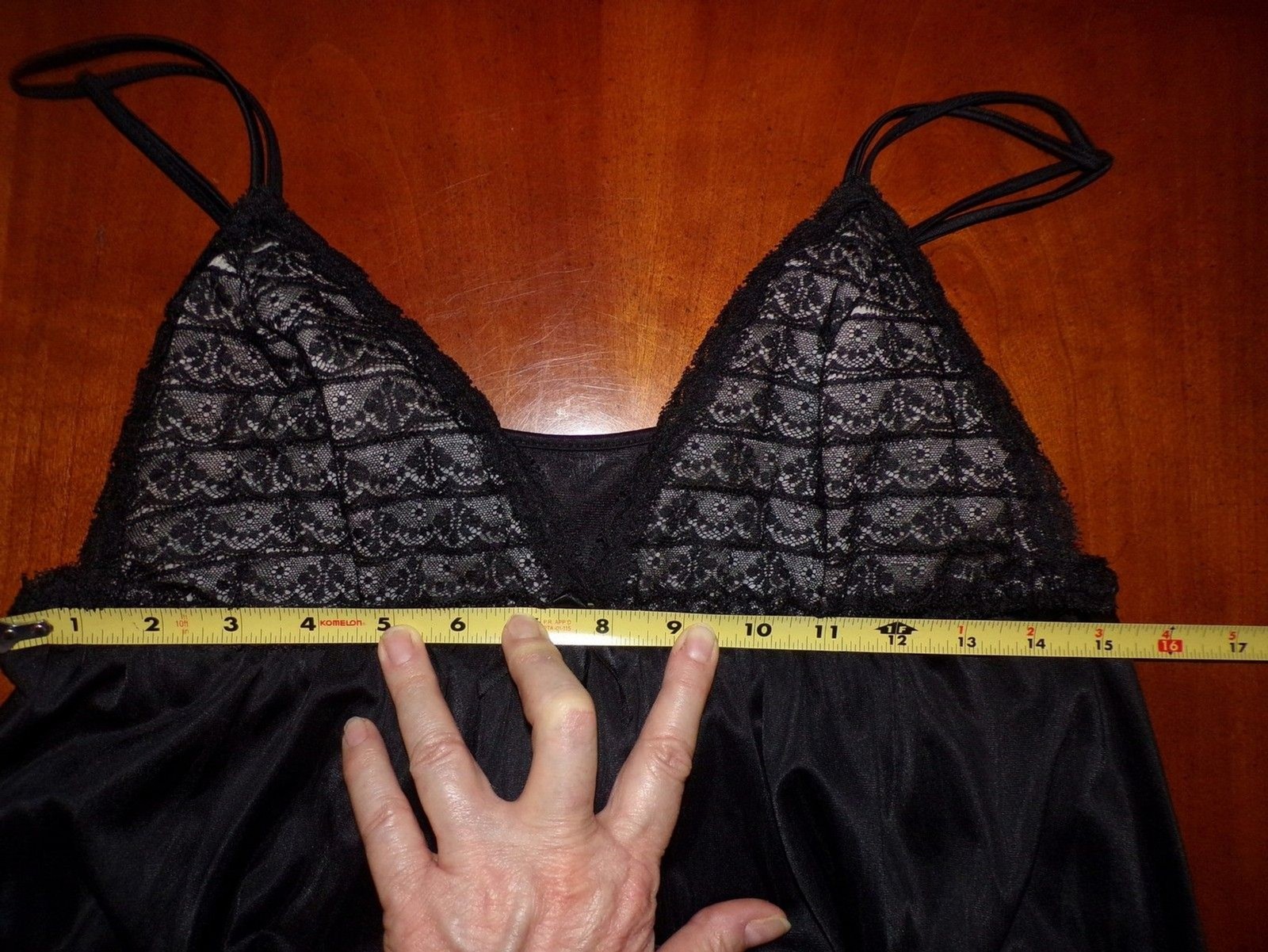 S M Vintage Shadowline Nylon Night Gown Nightgown Empire Waist Sweep Lace 34″