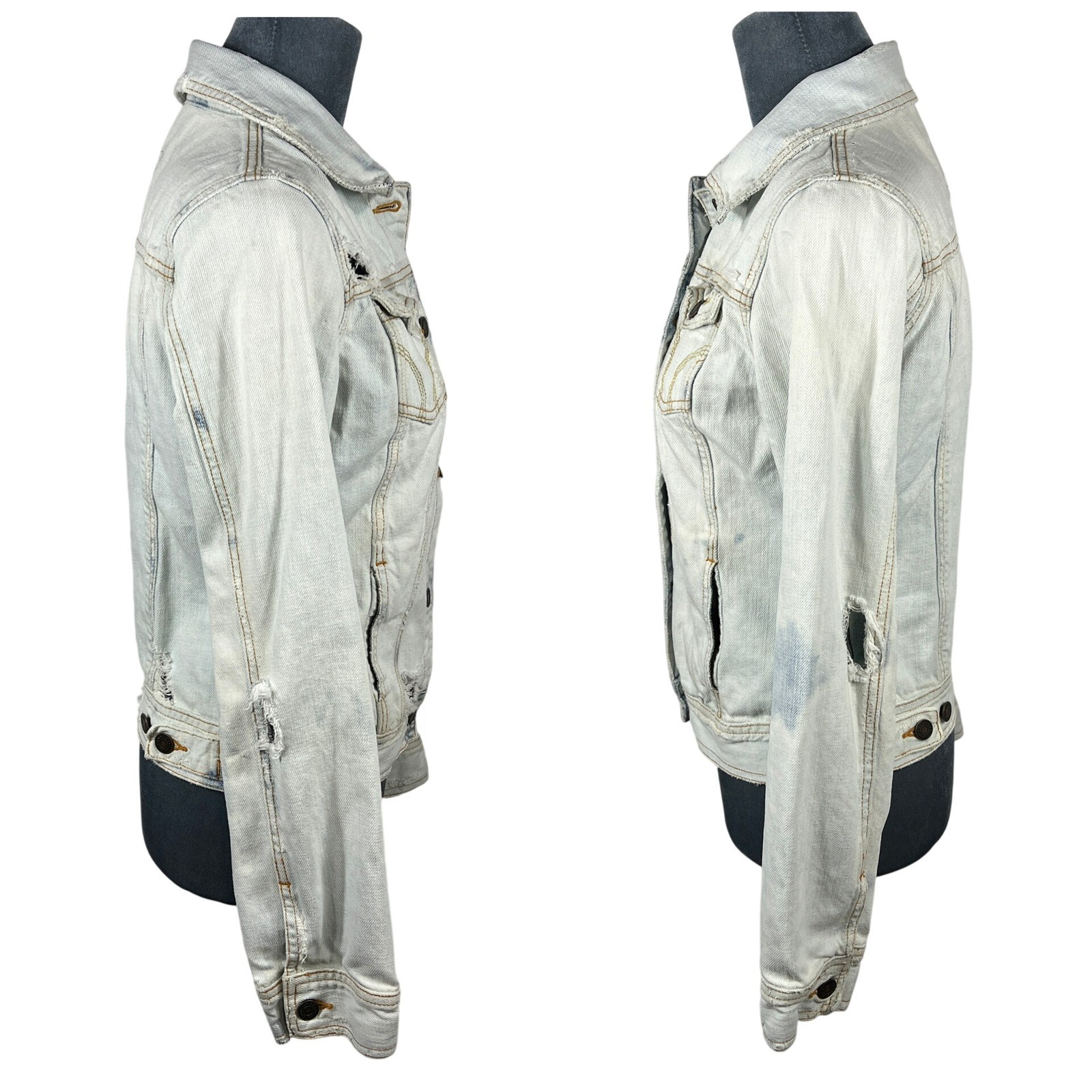 Hollister HCO Y2K Denim Jacket XS/S Trucker Distressed Bleached Thrashed Grunge