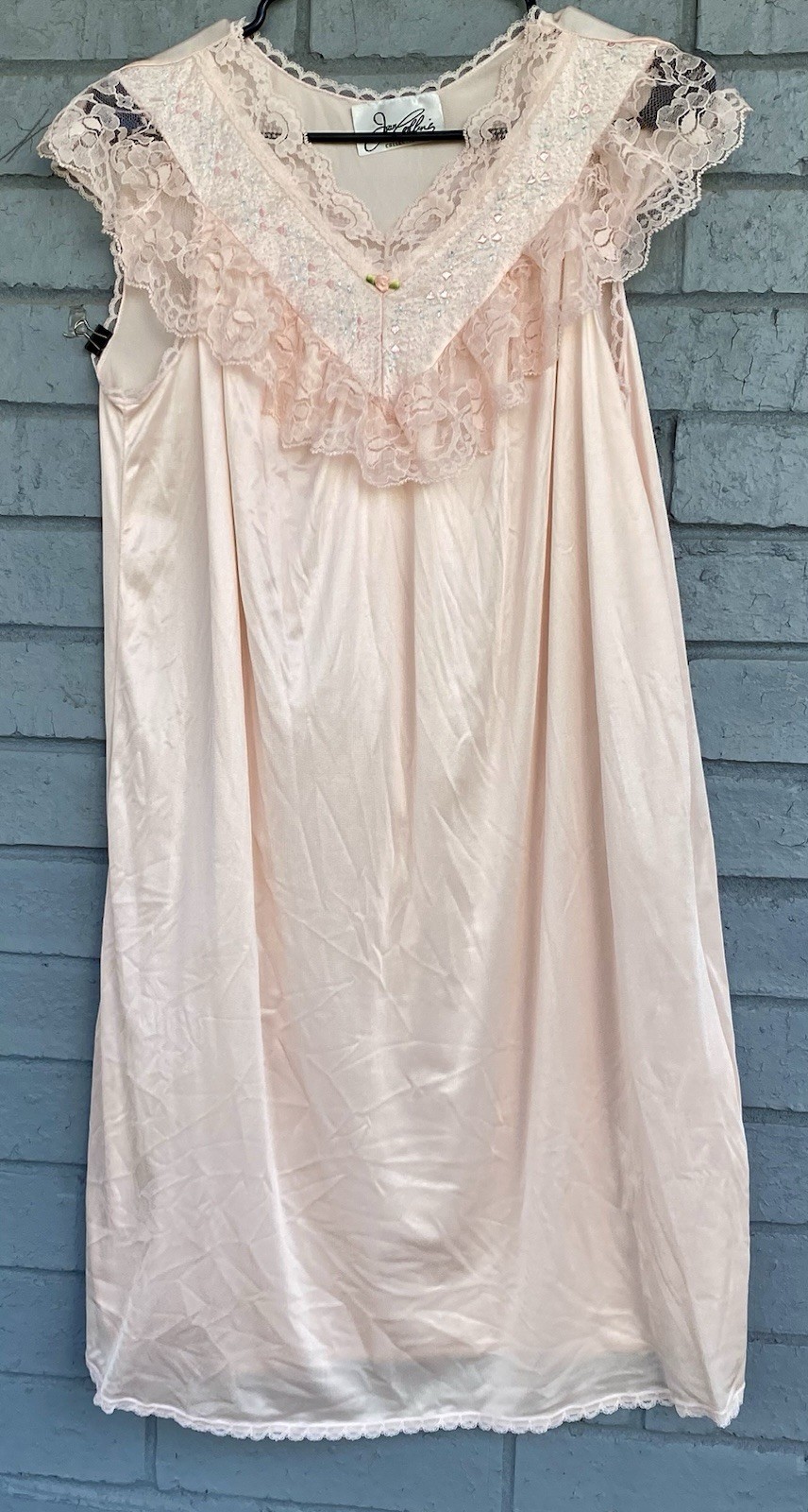 Vintage Joan Collins Lingerie Collection Nightgown MEDIUM Nylon Lace Collar