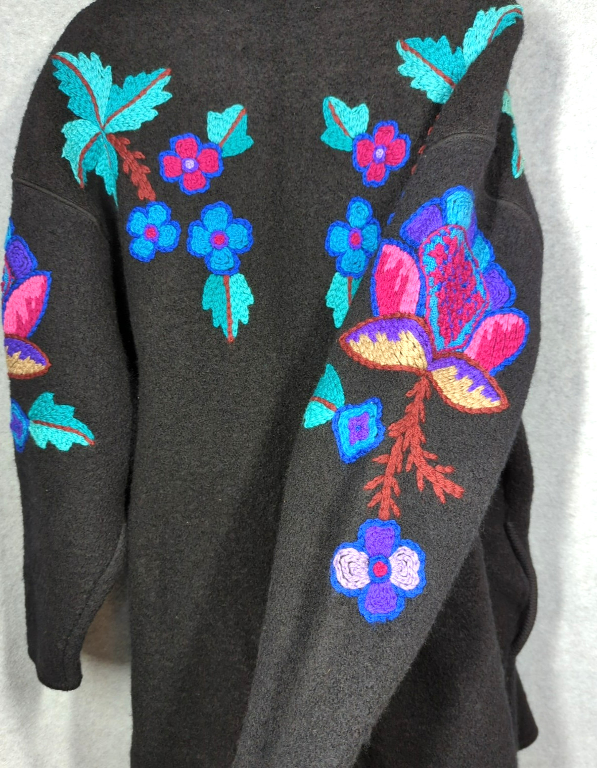 80’s Vtg Catharine Lover Wool Coat Sweater L SSG Embroidered Made in Hong Kong