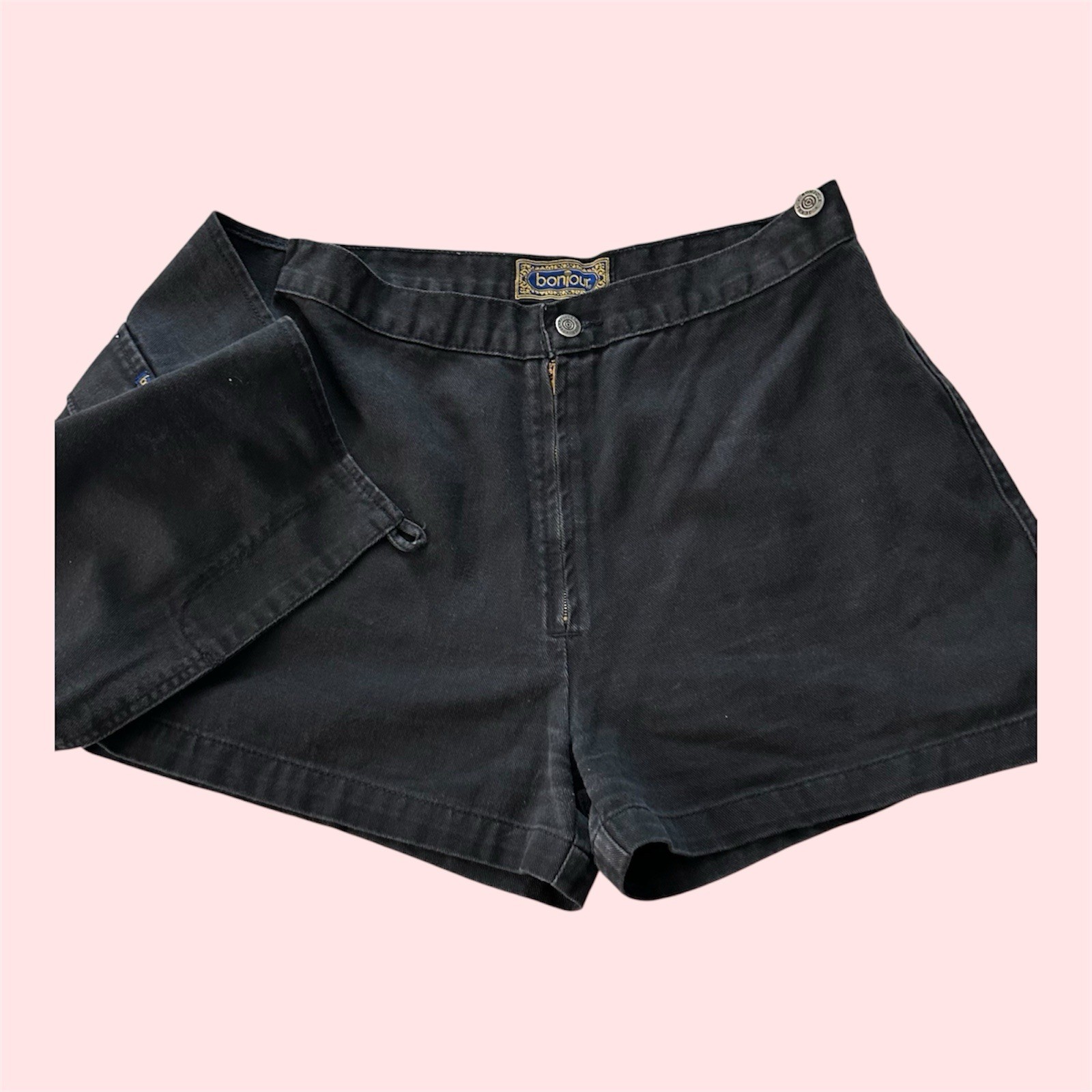 Vintage Bonjour Jeans Black Denim Skort Faux Wrap Short Shorts Skirt 13/14