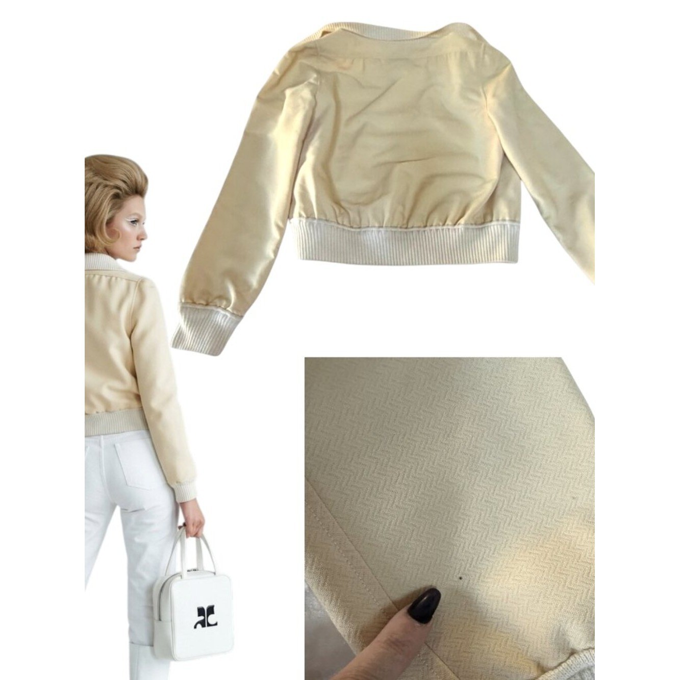Vintage 1970s Courrèges Couture Future Herringbone Bomber Jacket SMALL