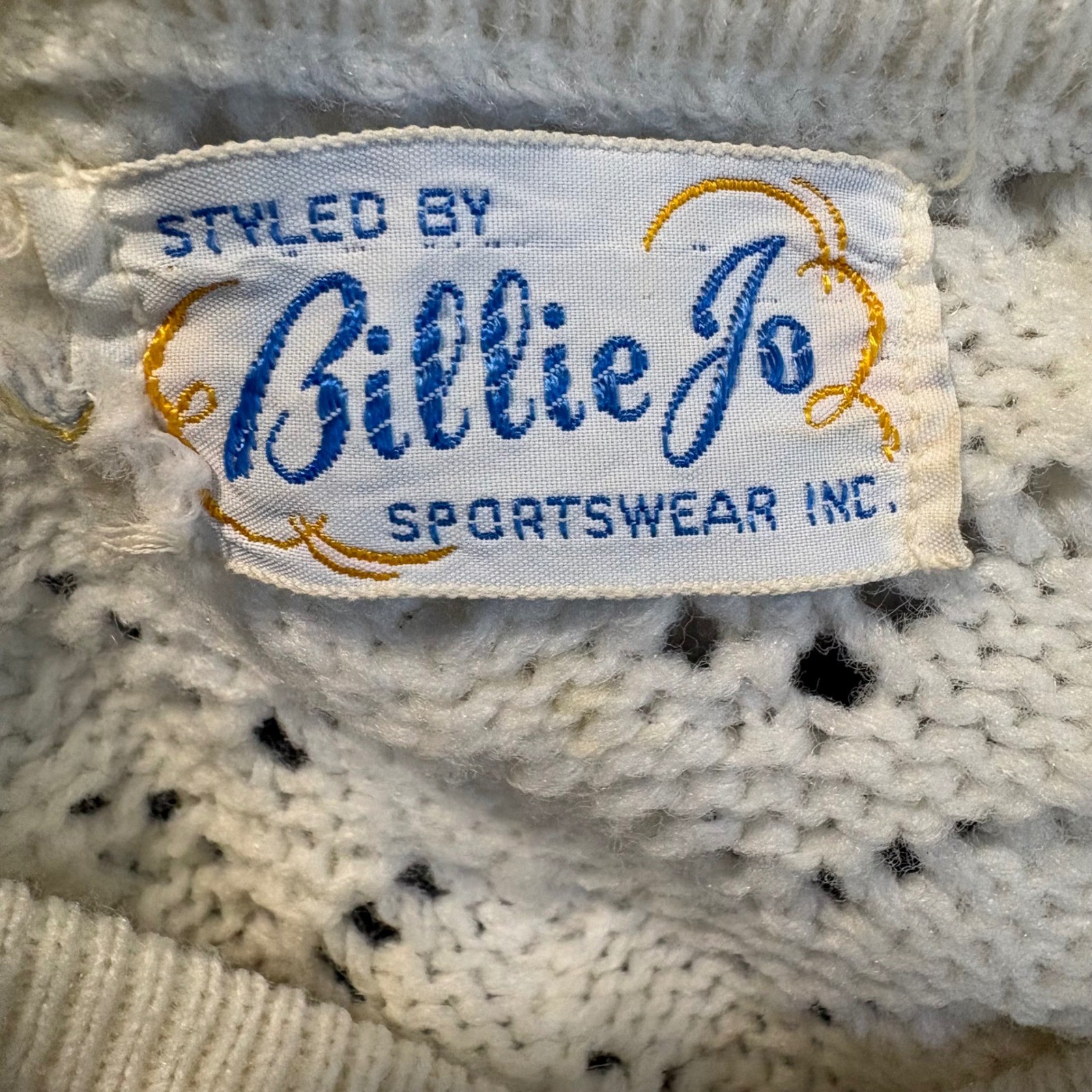Vintage 60s Billie Jo Cardigan Sweater Women M Ivory Pointelle Knit Scallop USA