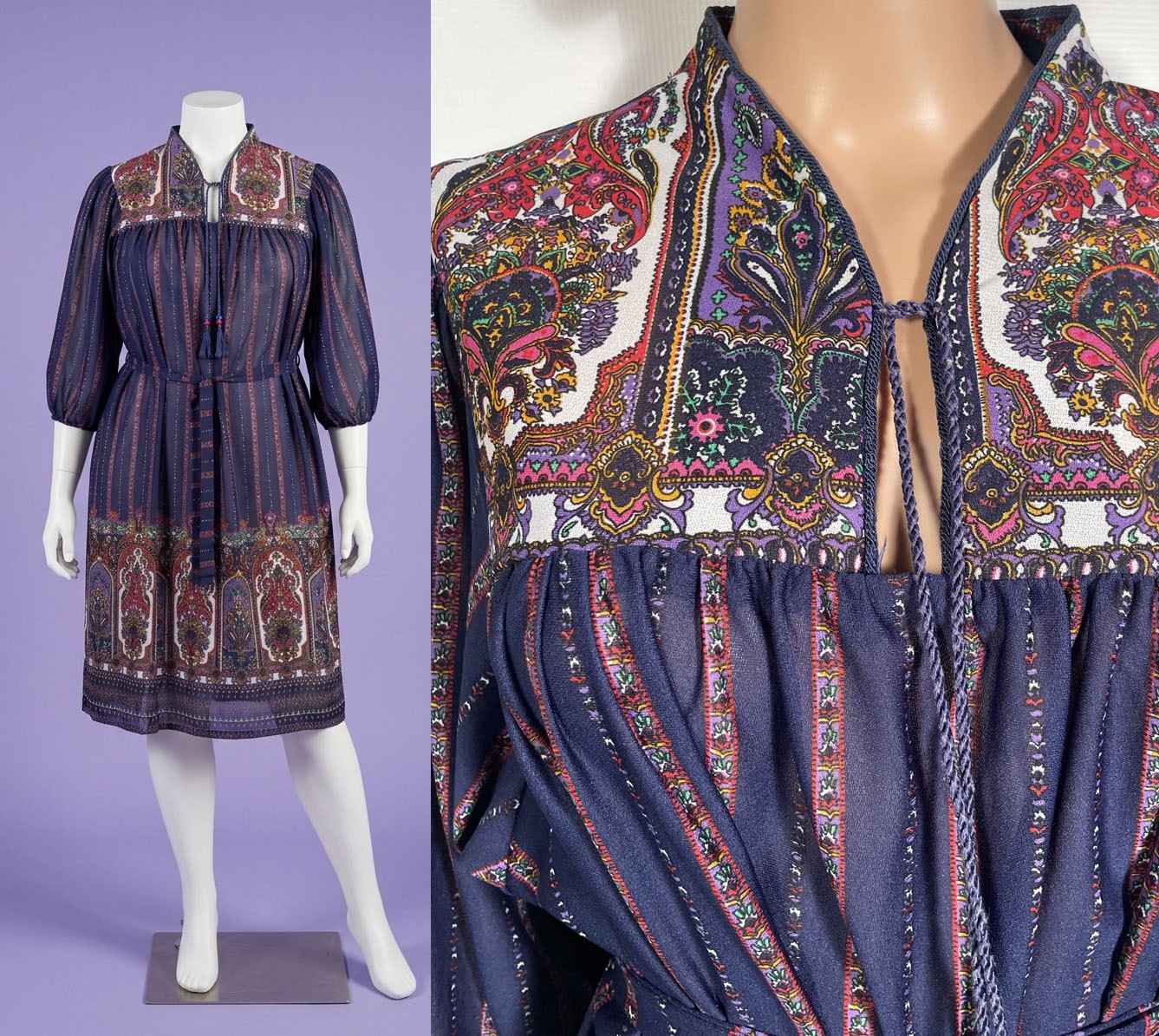 Vintage 1970s Paisley Print Dress One Size Fits Most