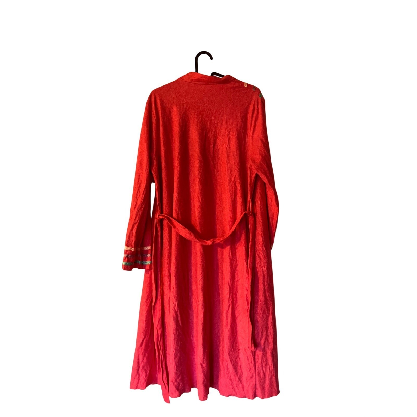 VNTG Adesso! Pink Robe Long Duster Ribbon Trim Belted Hot Pink Stranger Things