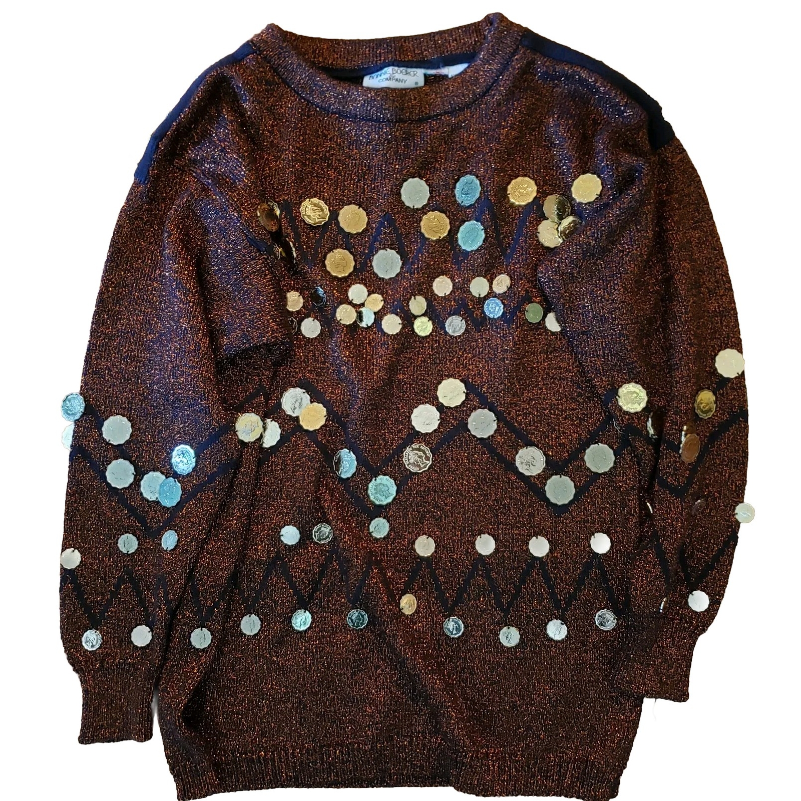 Bonnie Boerer & Co. Vintage 80’s sparkle coin Sweater kitsch maximalism Glam