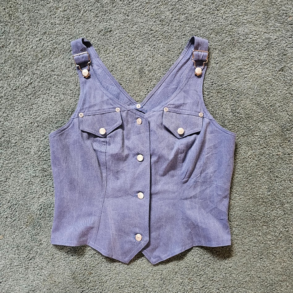 Vtg 90s do 70s Cowgirl Renaissance Western Chambray Denim Vest Hillbilly Top XS