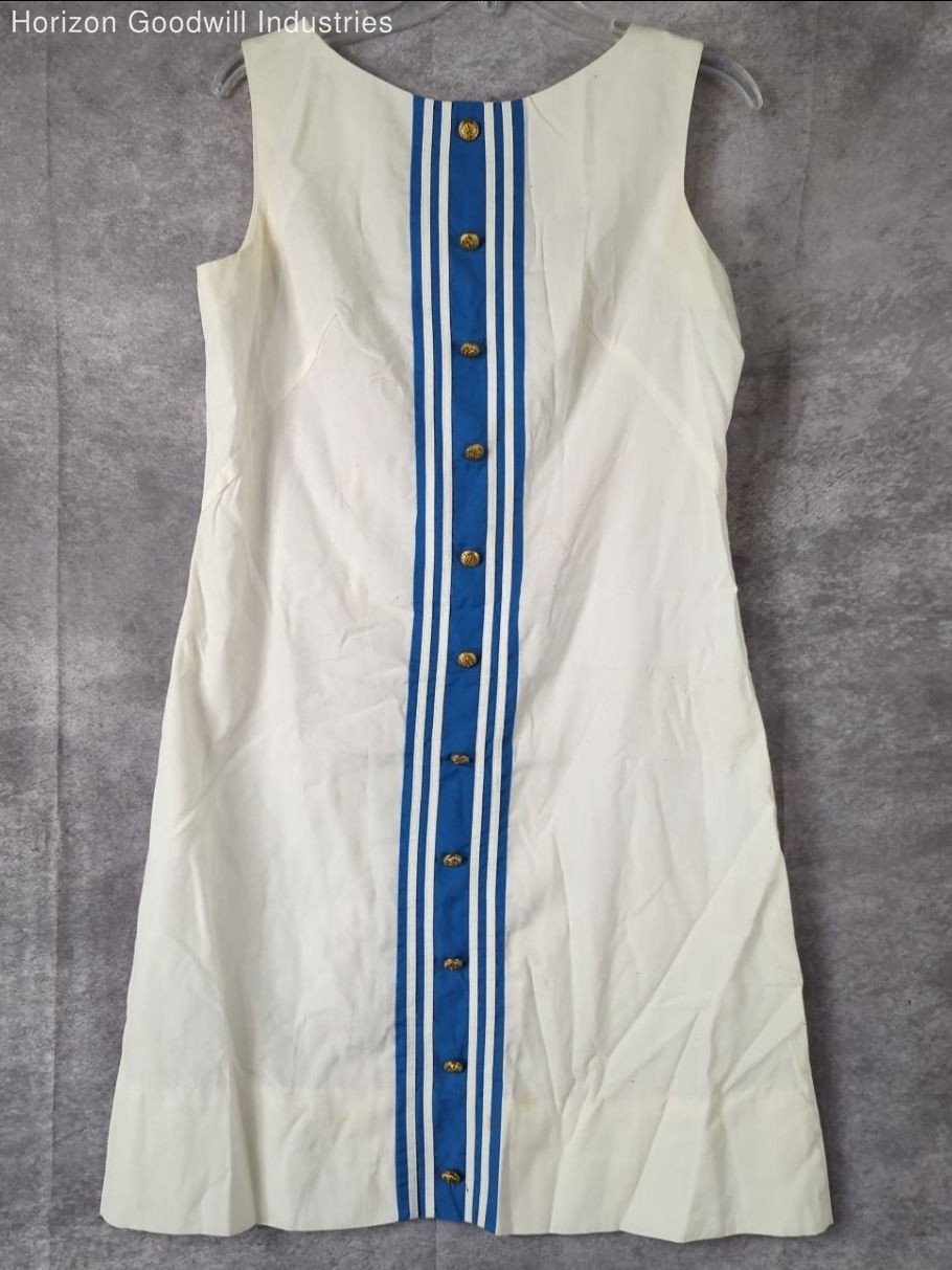 Vintage Gay Gibson Women’s White/Blue Stripe Sleeveless Nautical Button Dress