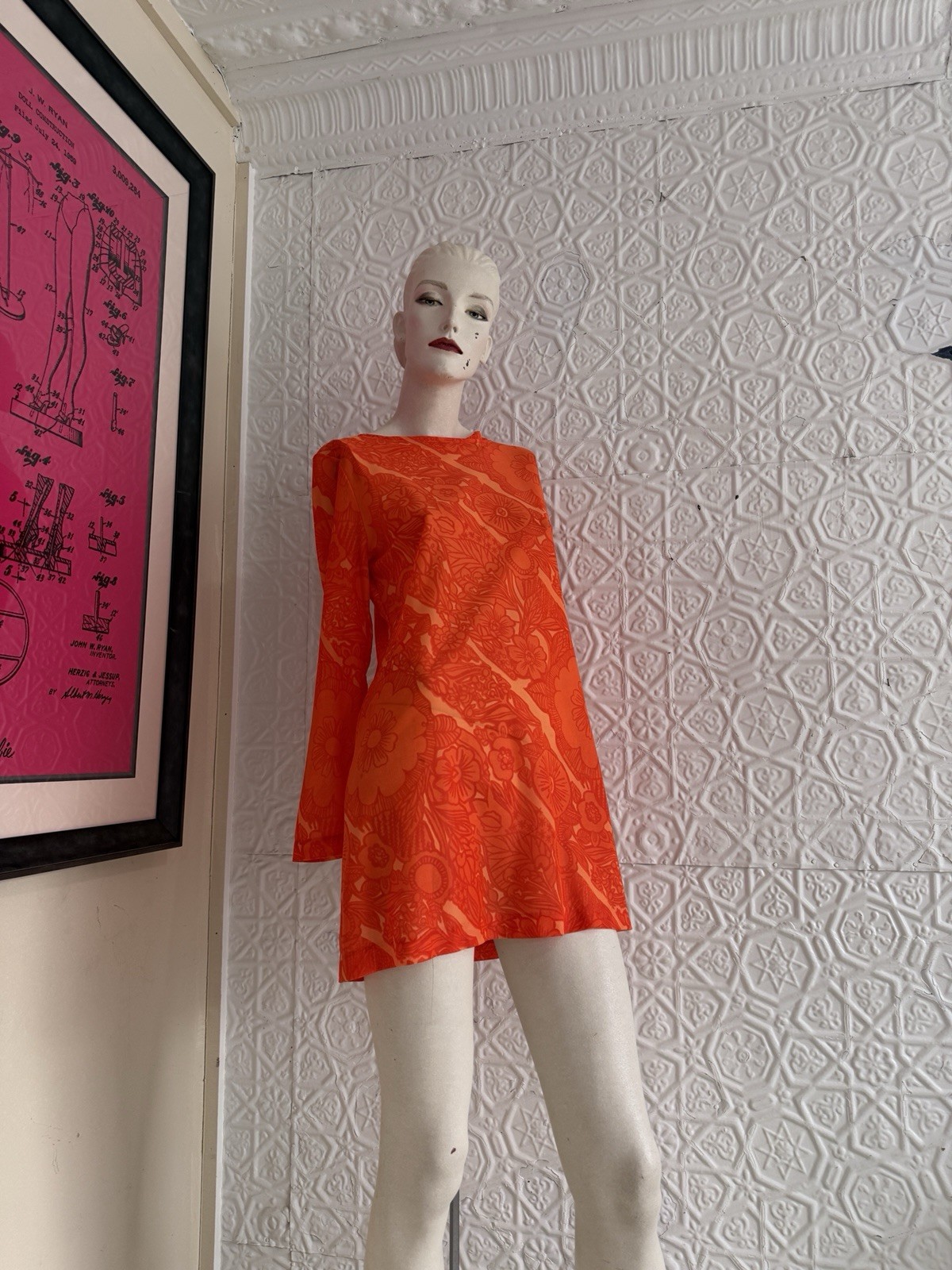 Vintage Swim dress Brigance Water Clothes Orange Pyschedelic Floral 1960s Neon