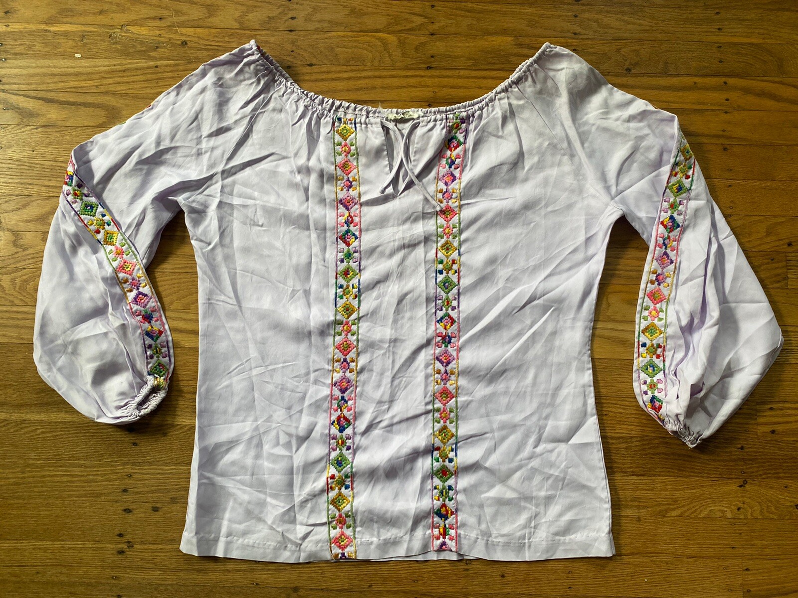 1960s Alice Stuart HIPPY BOHO Top.tunic.lavender,puff Sleeve medium.union Made