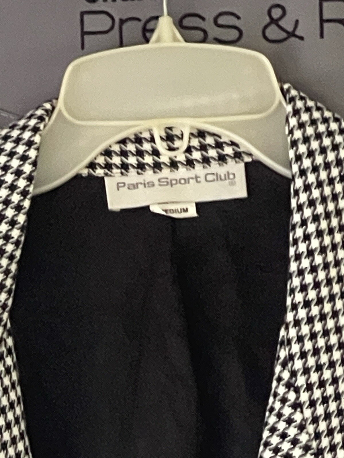Women’s Paris Sport Club Vintage Houndstooth Black & White Blazer Sz Med USA
