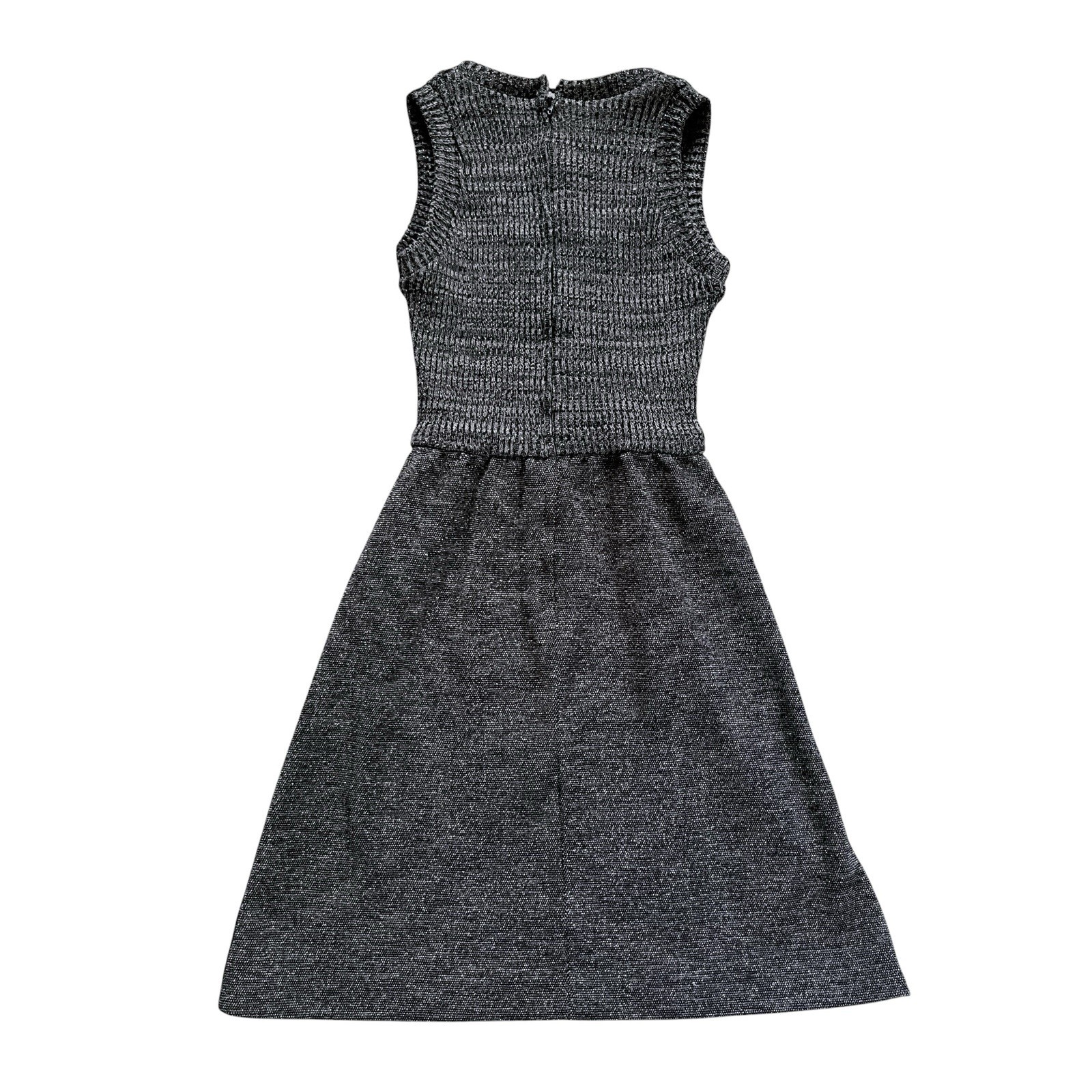 60s Vintage Black Silver Gray Ribbed Sweater Vest Pinafore Dress by Miss Magnin