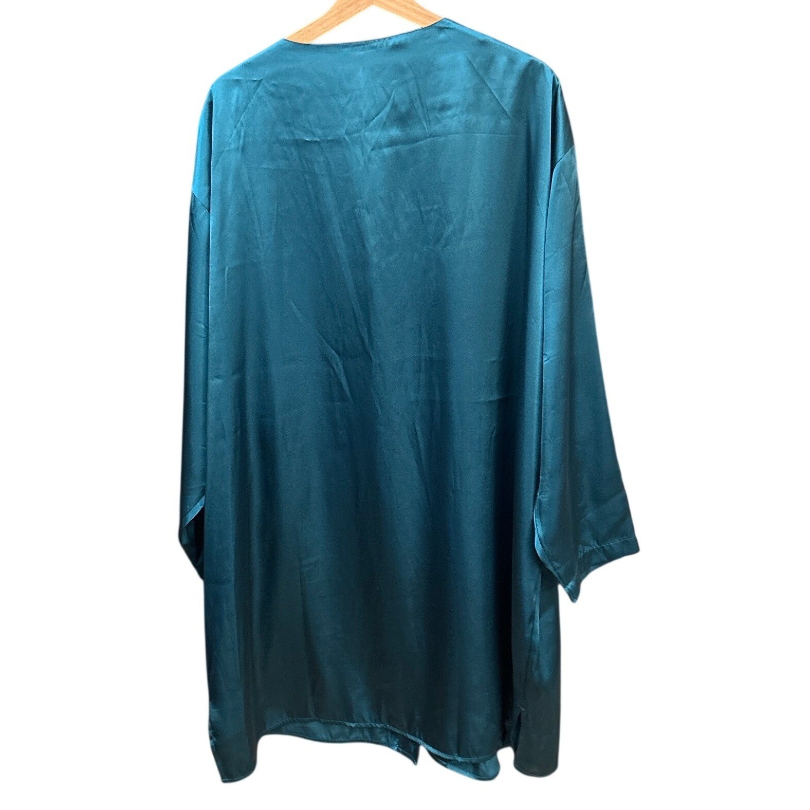 Vintage Solange Satin Robe Teal Blue Embroidered Regencycore Glamour Boudoir