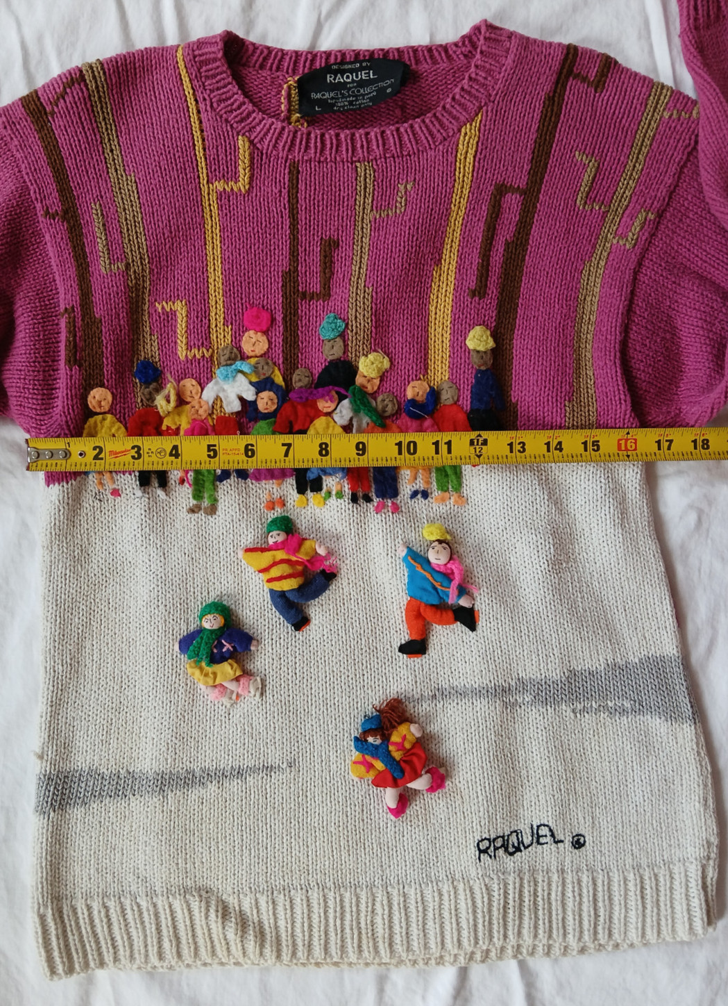 Vintage Raquel’s Collection 3D Ice Skating Scene Sweater Size L Handmade in Peru