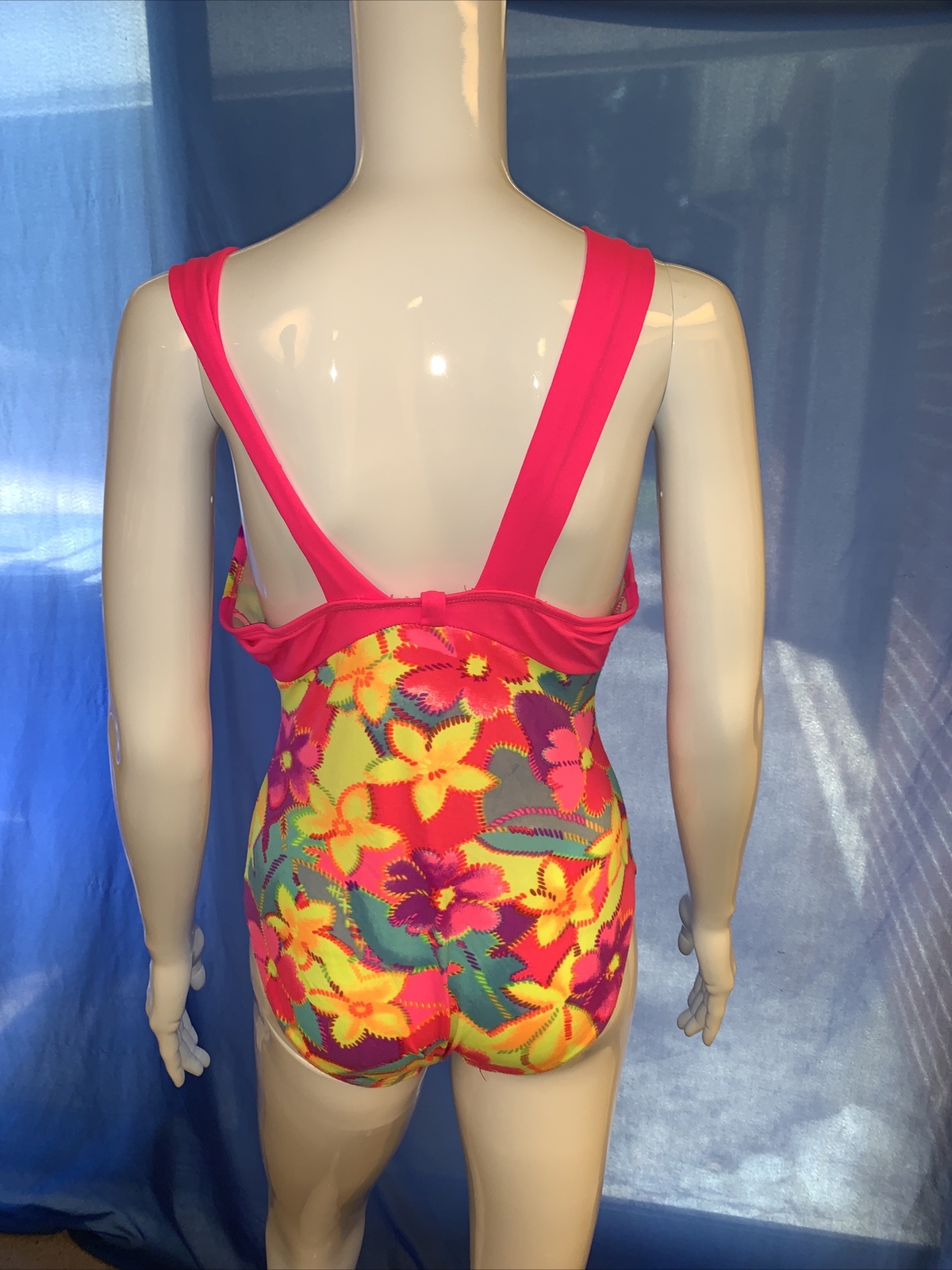 Vintage 80s Action Max floral neon aerobic workout leotard Girls 16