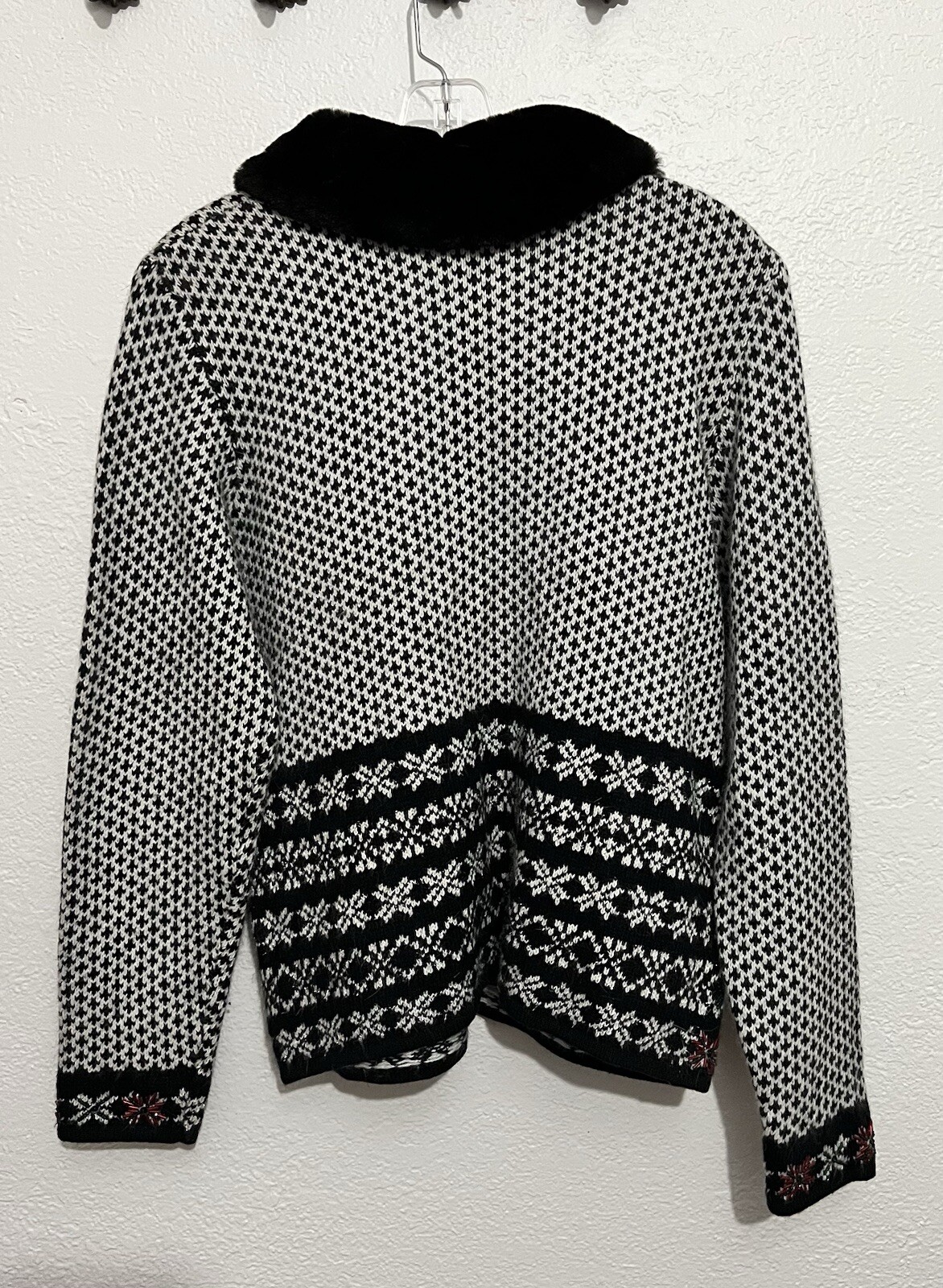 Sm Vtg Angora Blend Holiday Beaded Poinsettia Full Zip Sweater Grandma core ***