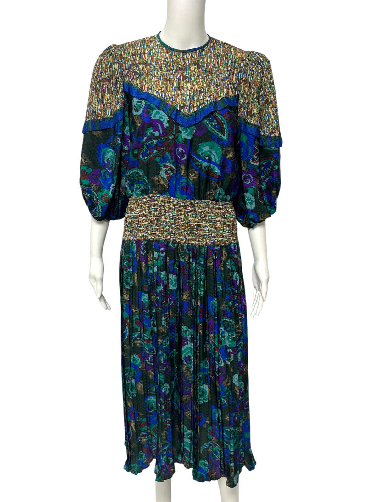 Vintage Assorti for Susan Freis women’s dress multicolor ballow sleeve size XS
