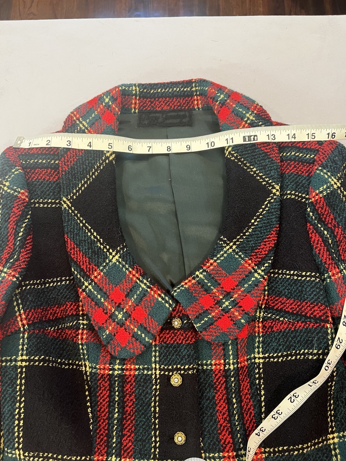 Peggy Jennings Vintage Skirt Suit — Black, Red, Green, Yellow Plaid –Tailored