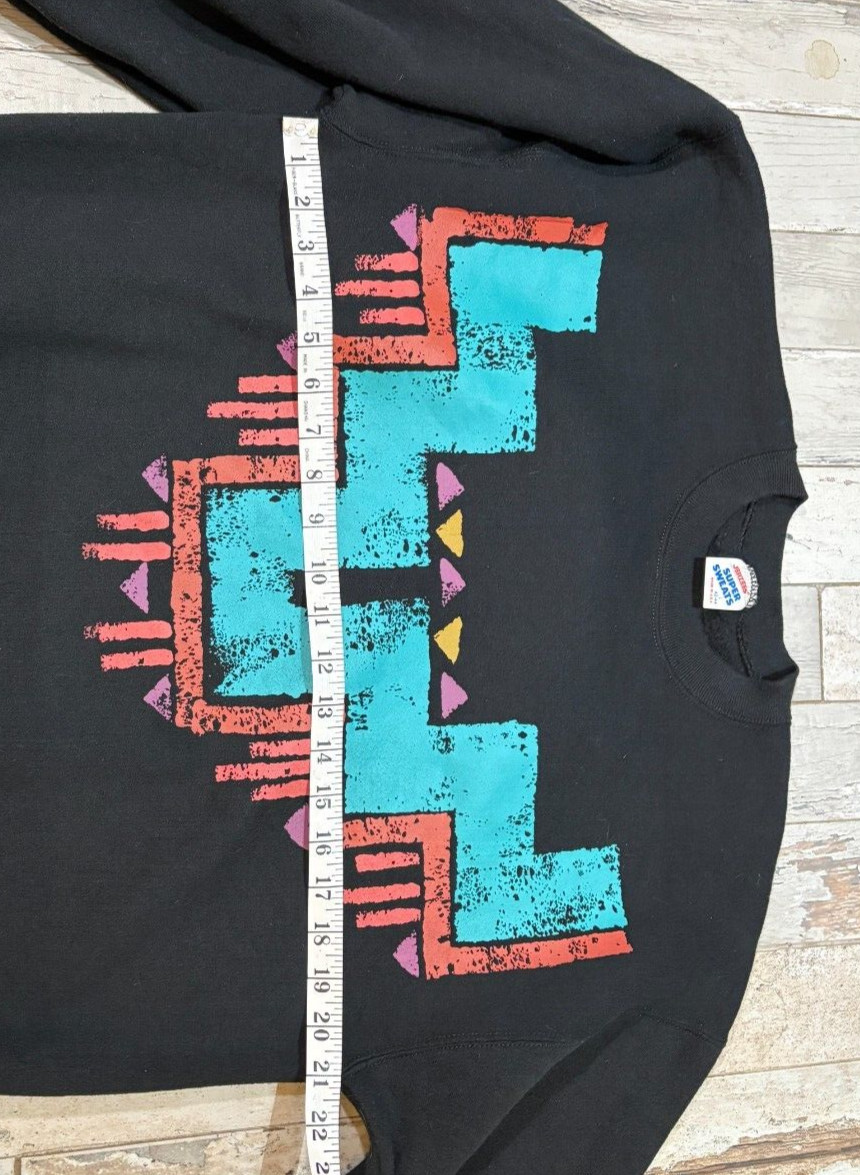 VTG 90s Jerzees Super Sweats Aztec Graphic Print Sweatshirt Black Size L Tribal