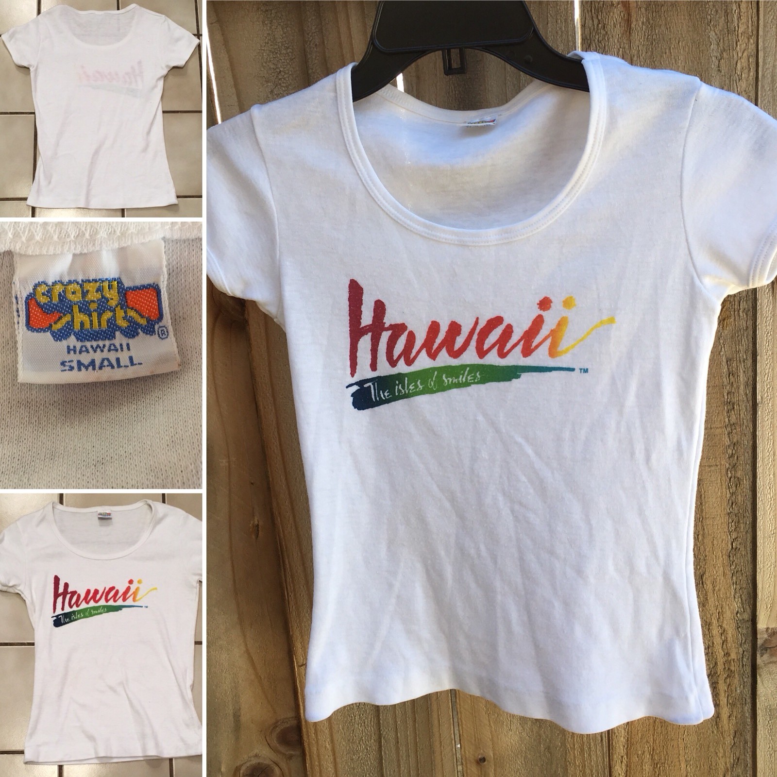 Vintage Crazy Shirts Hawaii The Isles Of Smiles T Shirt 70s 80s Rainbow Letter S