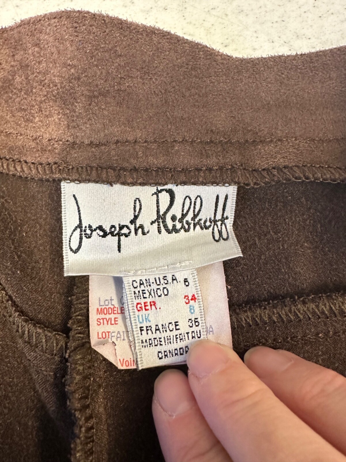 Vintage Joseph Ribkoff 6 Faux Brown Suede Pantsuit With Floral Cut OutsTrim D46