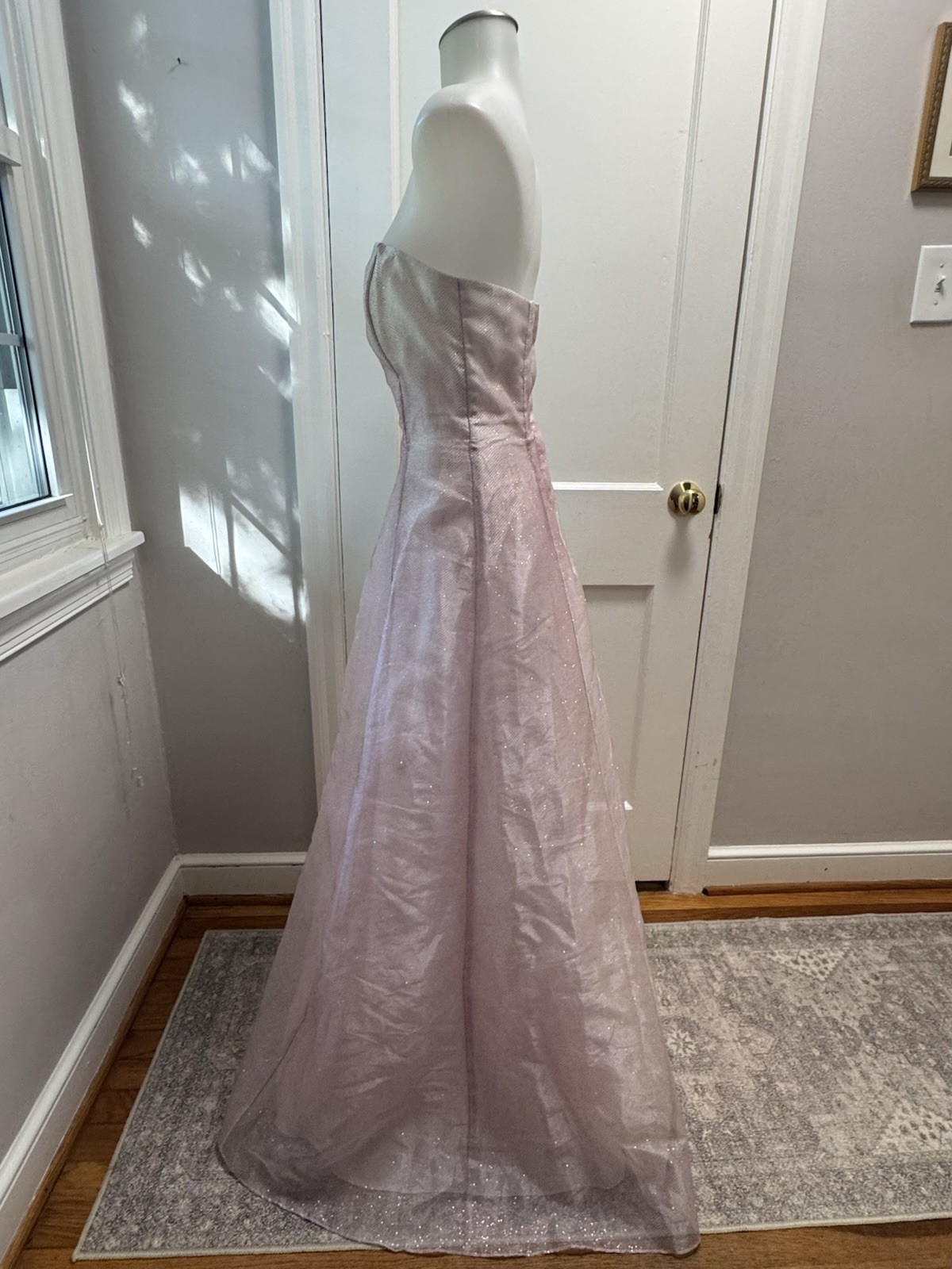 Vtg Roberta Pink Glitter Gown Y2K Strapless Shimmer Prom Dress Made in USA 5/6