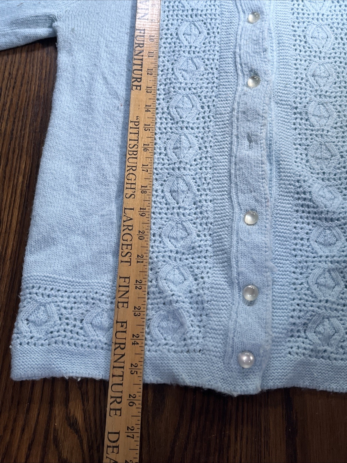 Vtg 60s Billie Jo Cardigan Pointelle Details Light Blue S/M? Grandma Chic