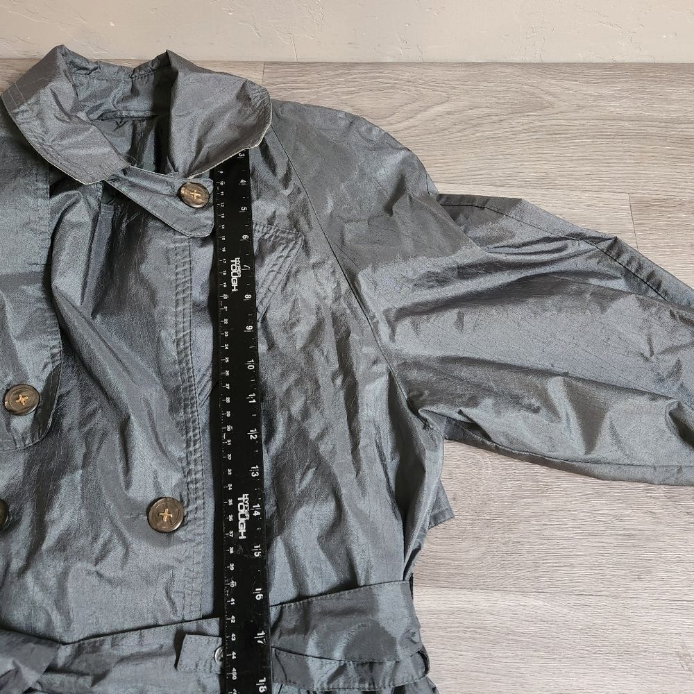 Vintage Fleet Street Green Rain Trench Jacket Size 4 Lined Double Breasted Flap