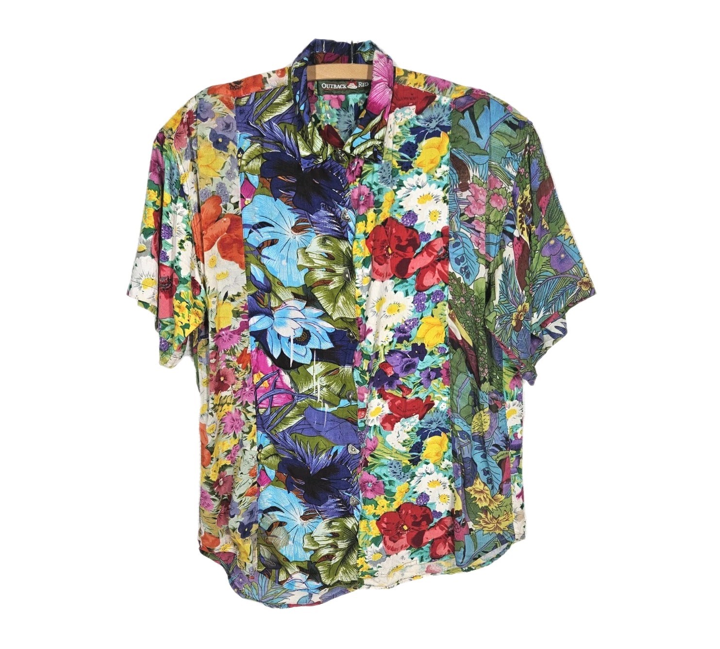 Vintage Patchwork Shirt Sheer Floral 1990s Outback Red 100% Cotton Medium India