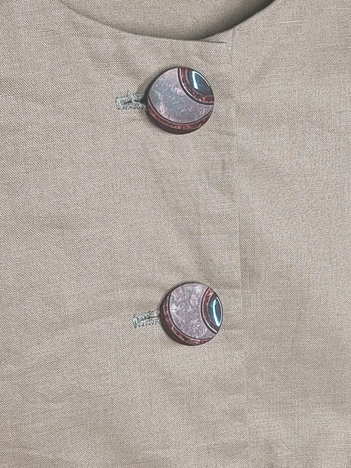 Vintage 50s Cotton Shirt S New Look High Neck Large Buttons Taupe Brown Retro