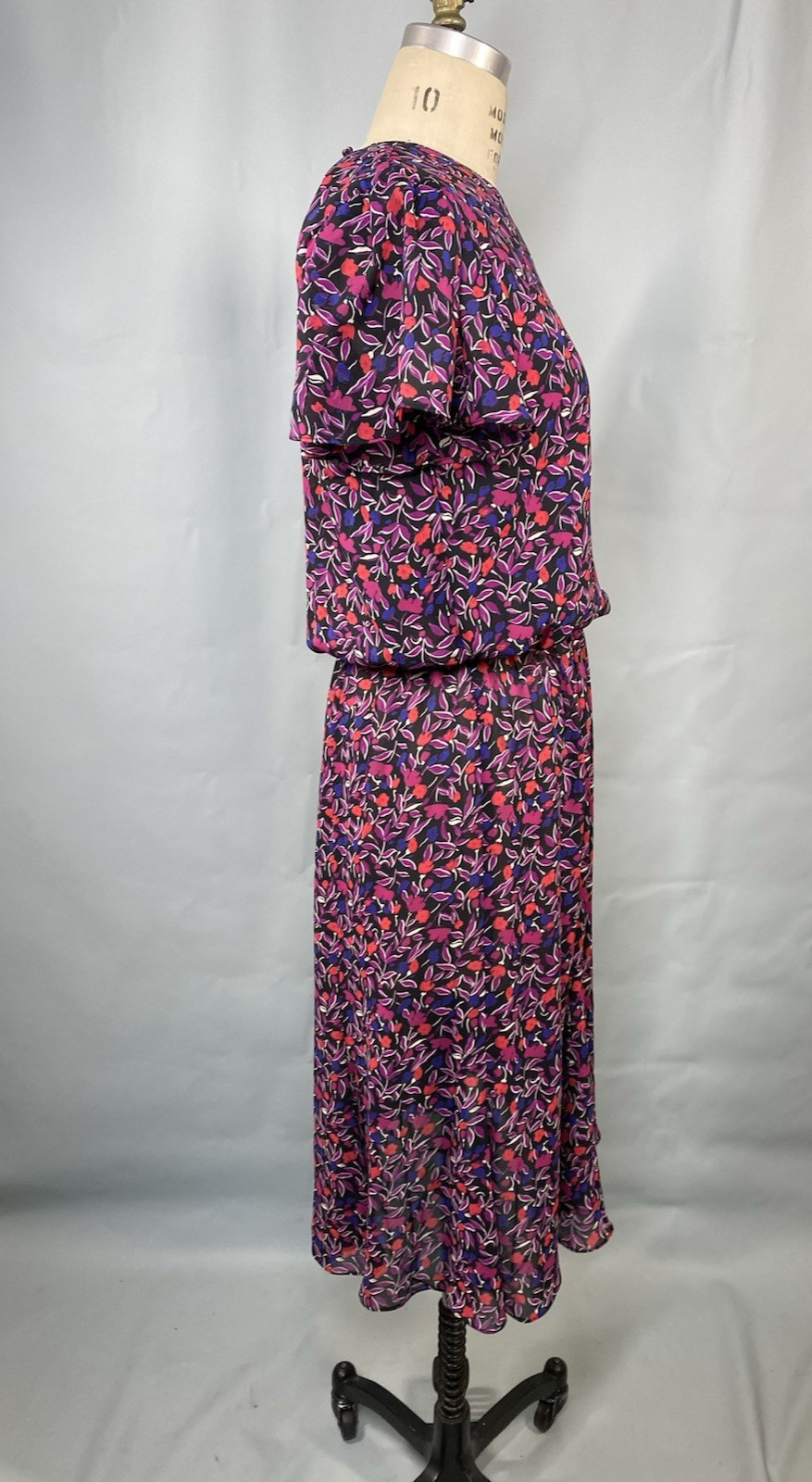 EMERALD ST. Vintage Dress SIZE LARGE purple red classic blouse elastic 80s 90s
