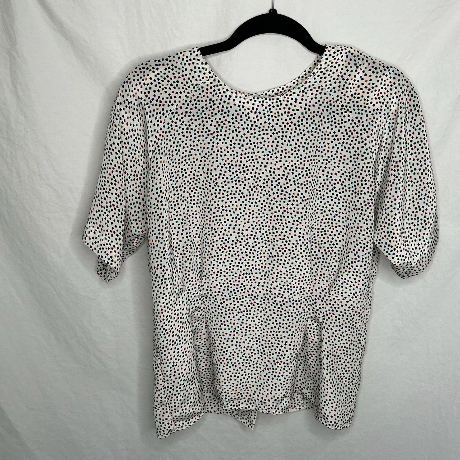 VTG Personal Petite Leslie Fay White Blouse Polka Dot Womens Sz M 90s Multicolor