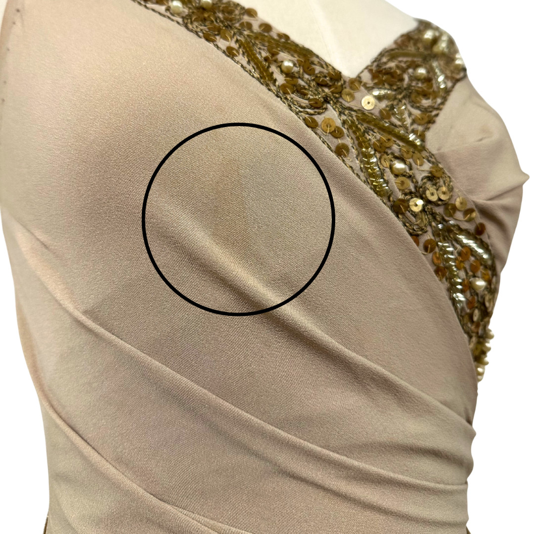 Vintage 1930s Draped Beige Sequin Hollywood Glamour Art Deco Evening Gown
