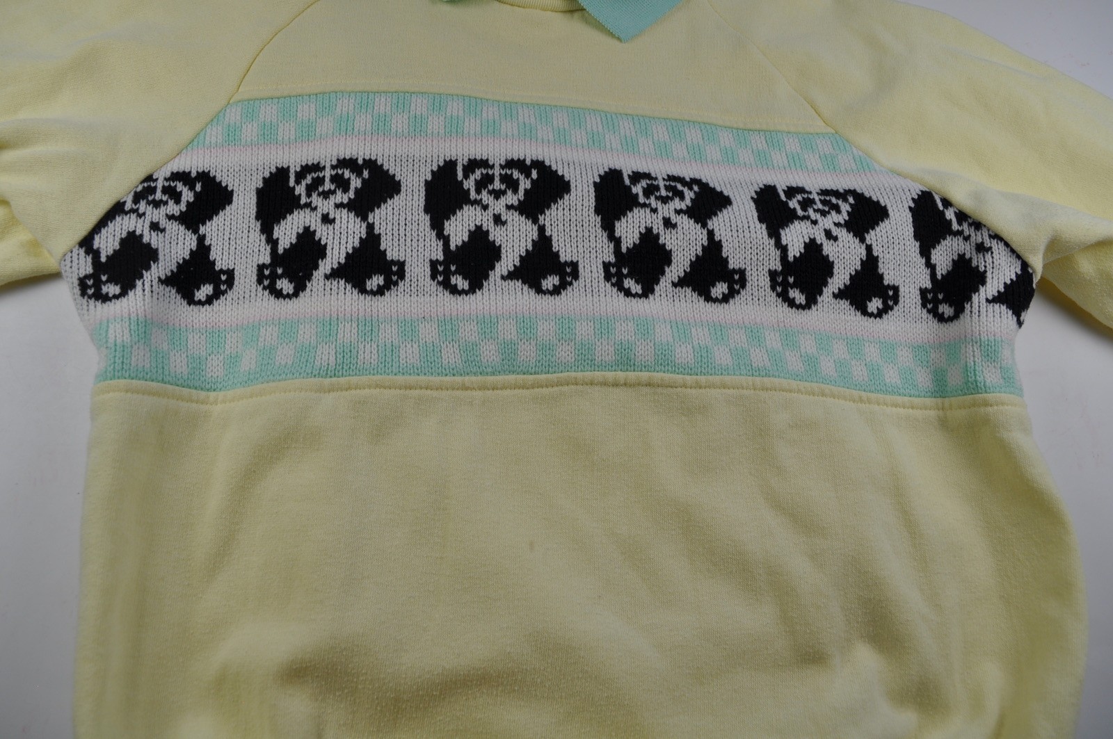 Vintage One Step Up Sweatshirt 1980’s Yellow with Panda Bears Collared Medium