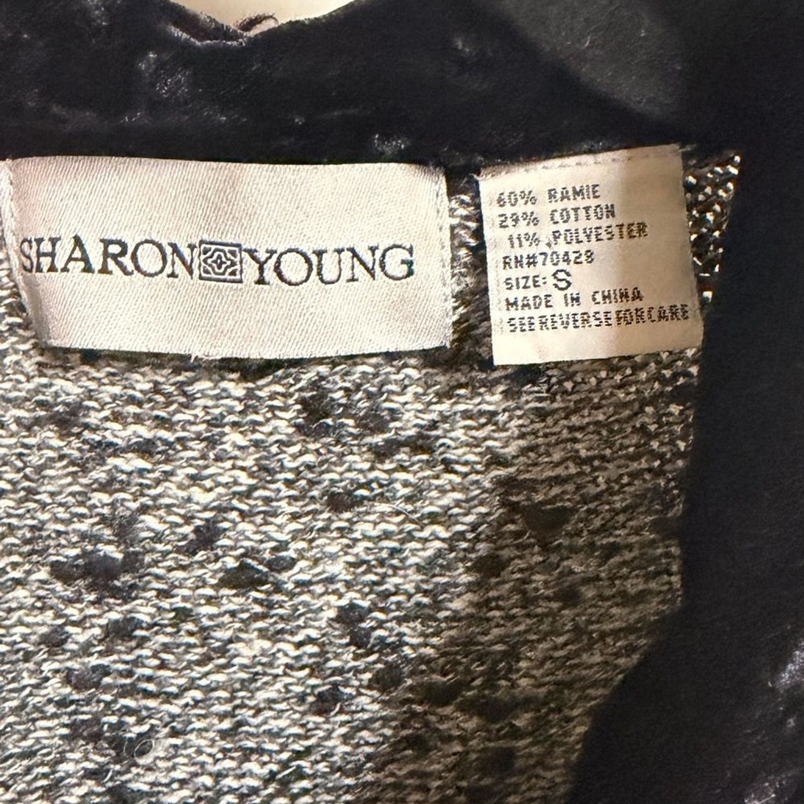 VTG 90s Sharon Young Ramie/Cotton Holiday Velvet Trim Sweater