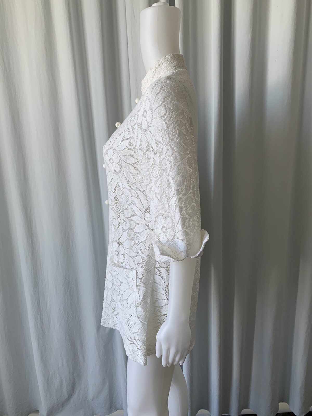 Vintage 70s Harbour Casuals LTD White lace Asian tunic L