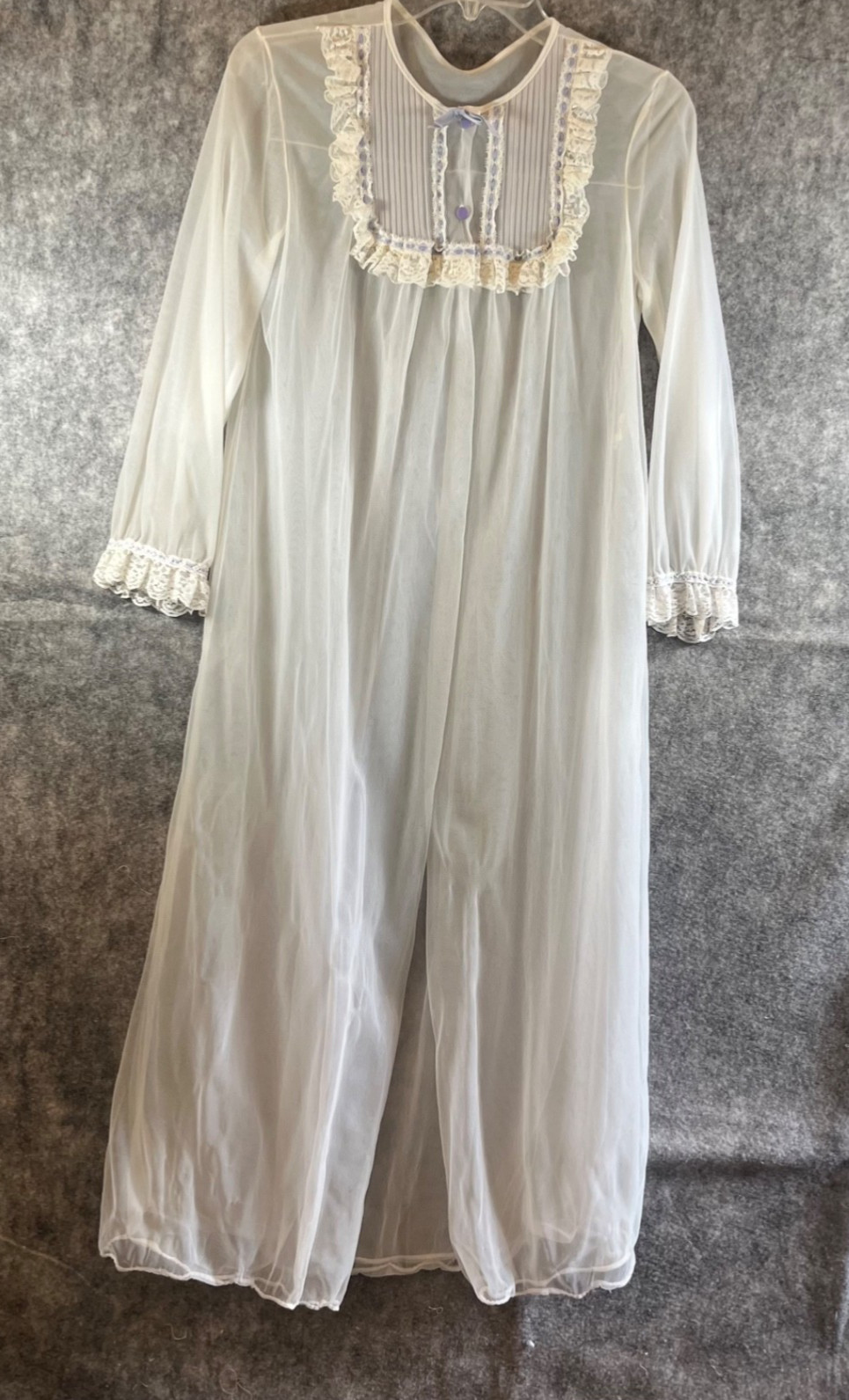 VTG DreamAway White Sheer Double Layer White Full Length Lace Robe Peignoir Sz S
