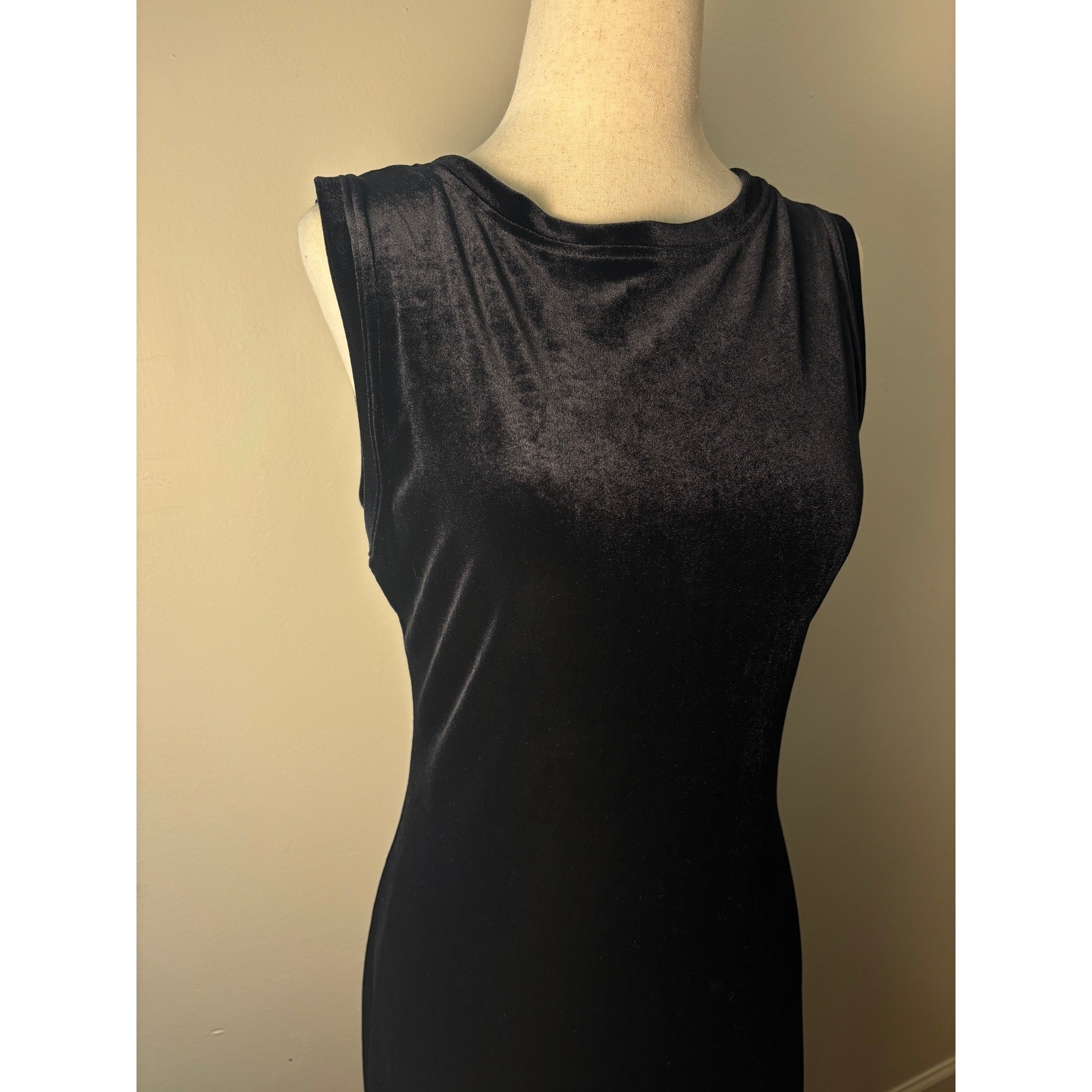 Vintage Alyn Paige Black Velvet Maxi Dress Sleeveless 90s Minimalist Goth S/M