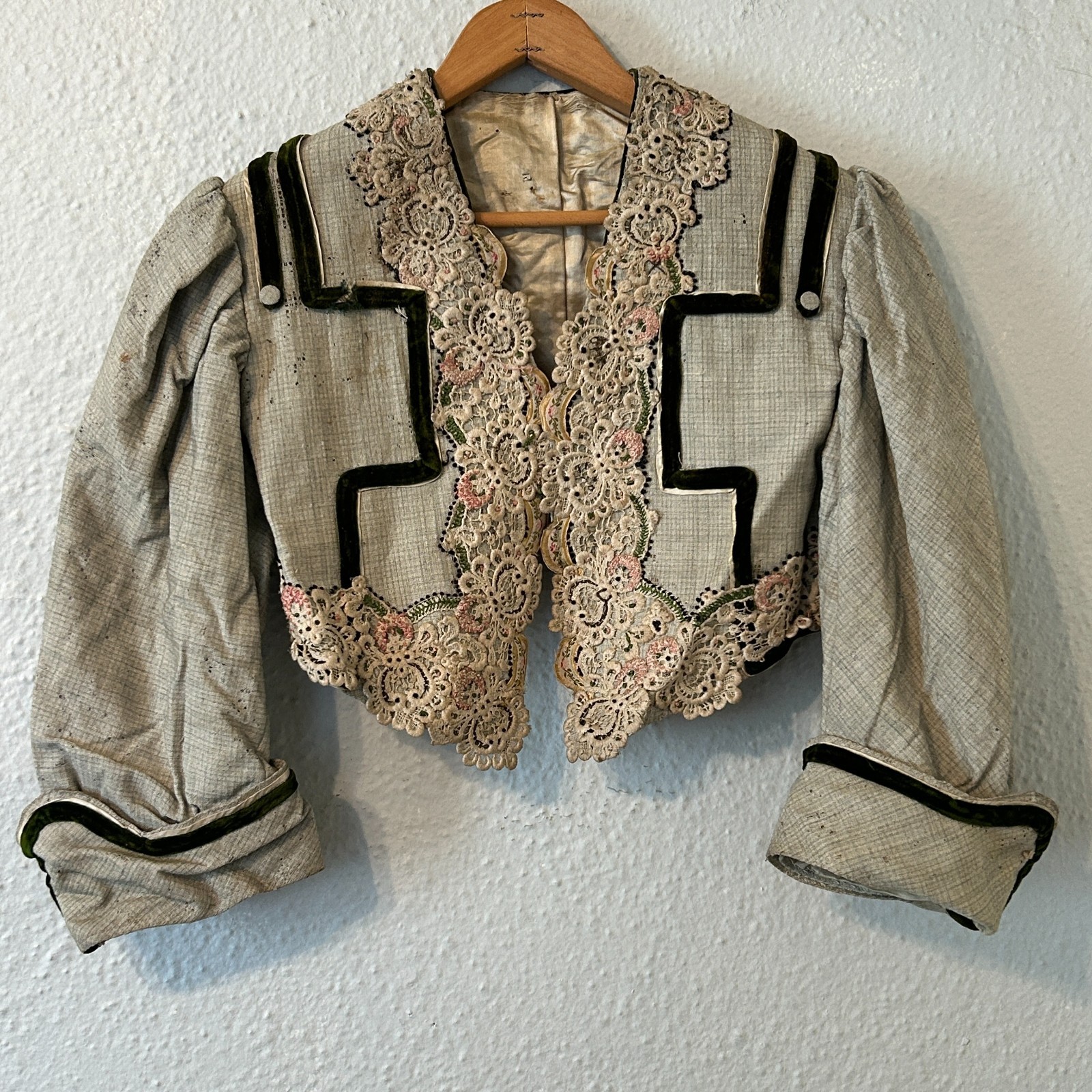 Antique 1800s Victorian Bolero Jacket Velvet Lace Display Study Fragile AS IS