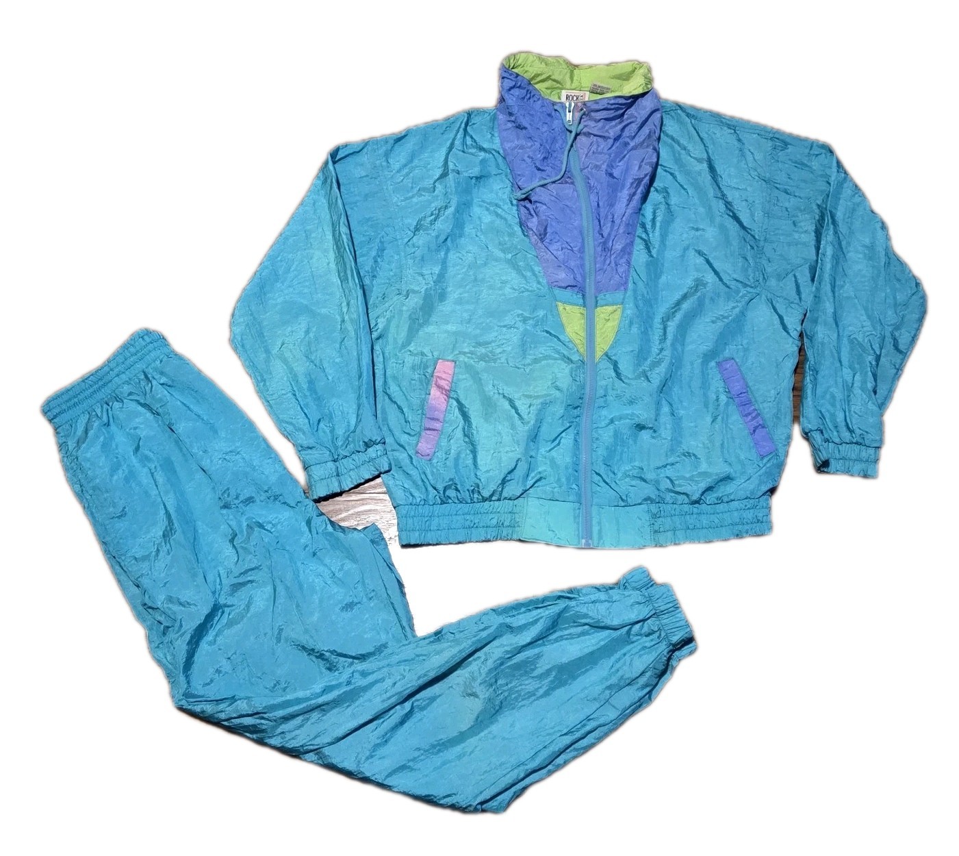 Rock Creek Casuals Color Block Nylon Windsuit Women’s XL Teal Purple Pink Green
