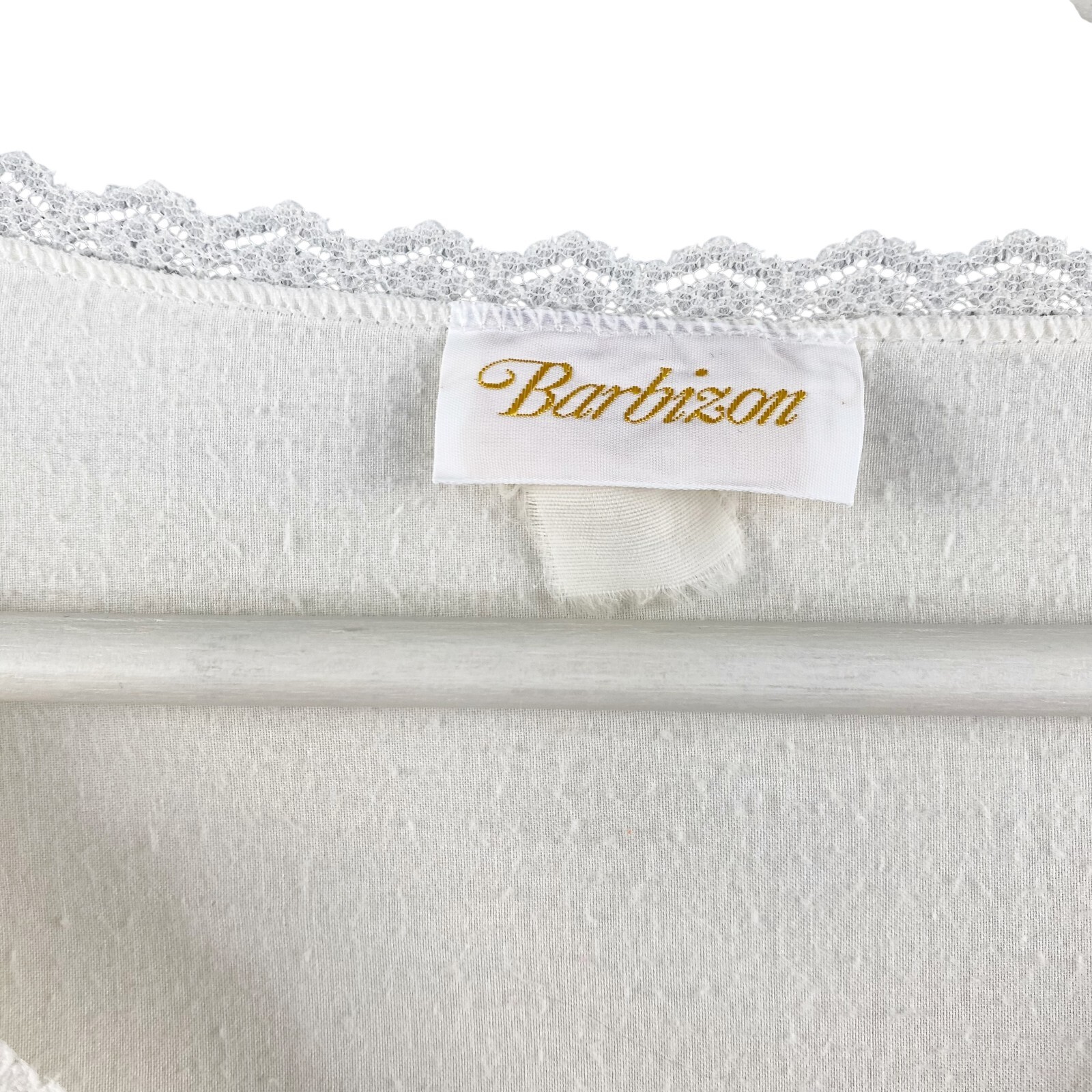 Barbizon Womens Medium Cuddleskin Vintage Pajama Top Ivory Satin Embroidered