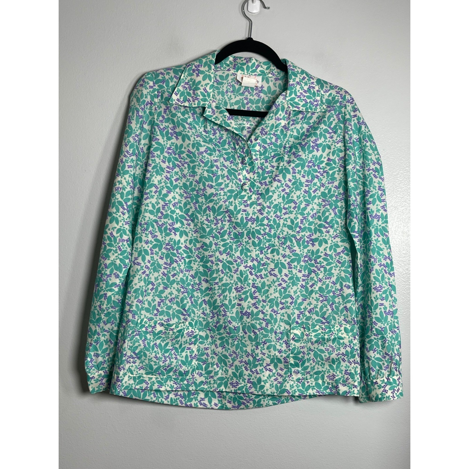 LILLY PULITZER Vintage Floral Long Sleeve Blouse Size 8 Teal Purple Cottagecore