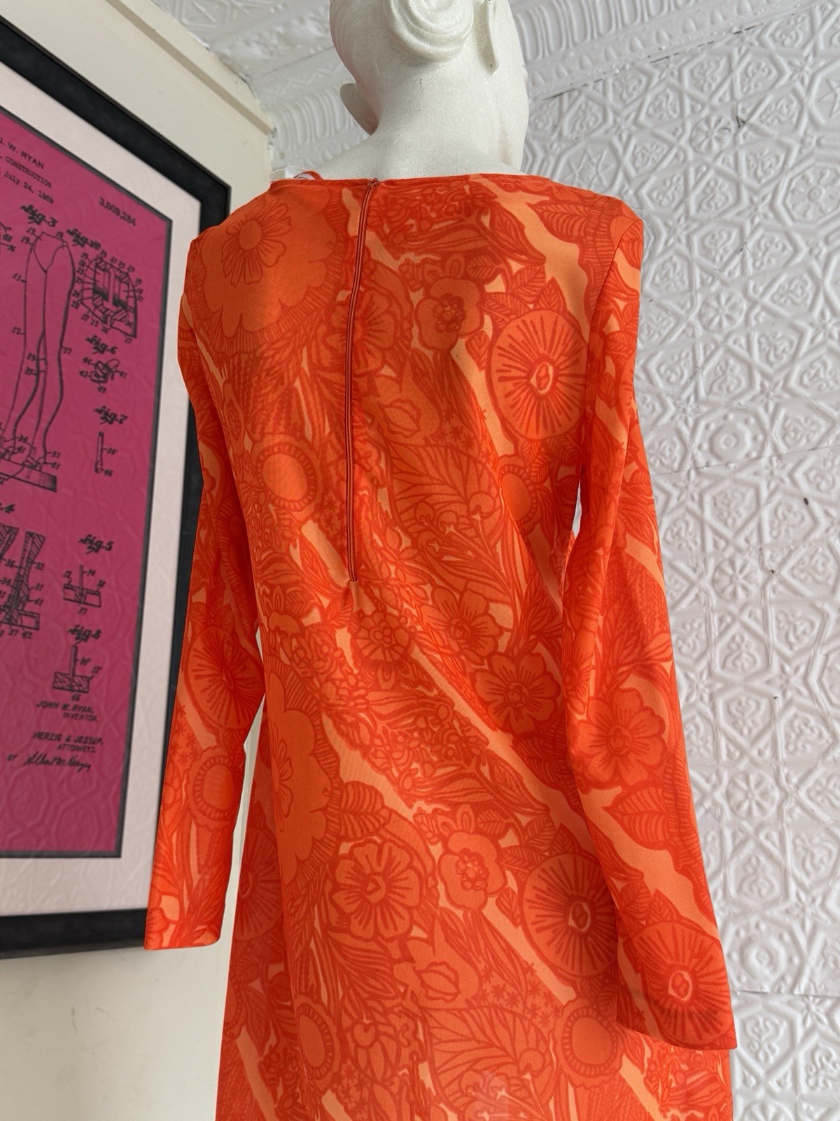 Vintage Swim dress Brigance Water Clothes Orange Pyschedelic Floral 1960s Neon