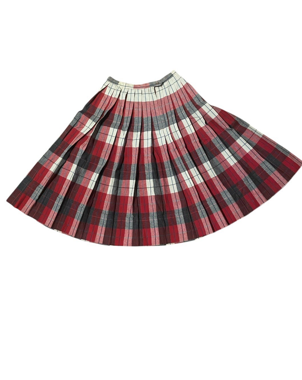 1950s Century of Boston Plaid Skirt Womens Red Pleated Midi A Line
