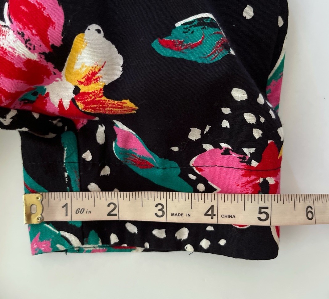 Vtg 80s Choon California USA Dress Women 6 Black Floral Print Peplum Cotton