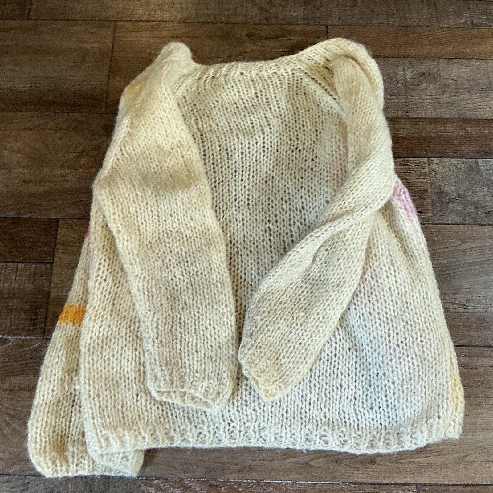 VINTAGE Bobbie Brooks Italy Hand Knit Mohair Wool Cardigan Sweater S Cream 17812