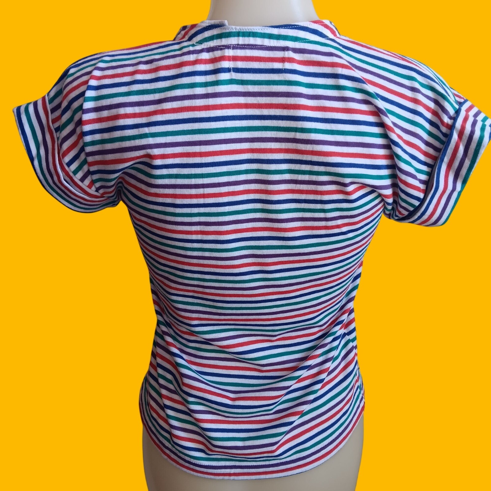 Women’s Large Vintage T-Shirt Casual Corner Striped V-Neck Top 1980s Altered