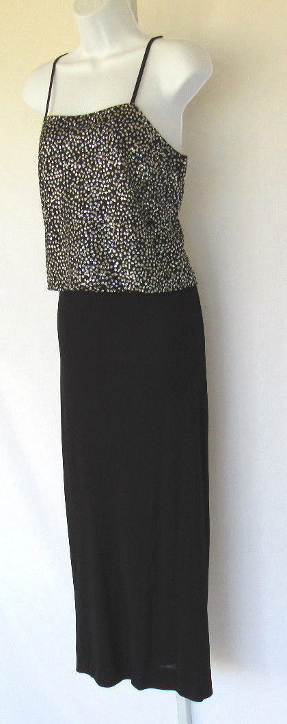 VINTAGE 1970s 80s THEMES GLITTER TOP & LONG SKIRT BLACK SILVER SIZE 6 LINED