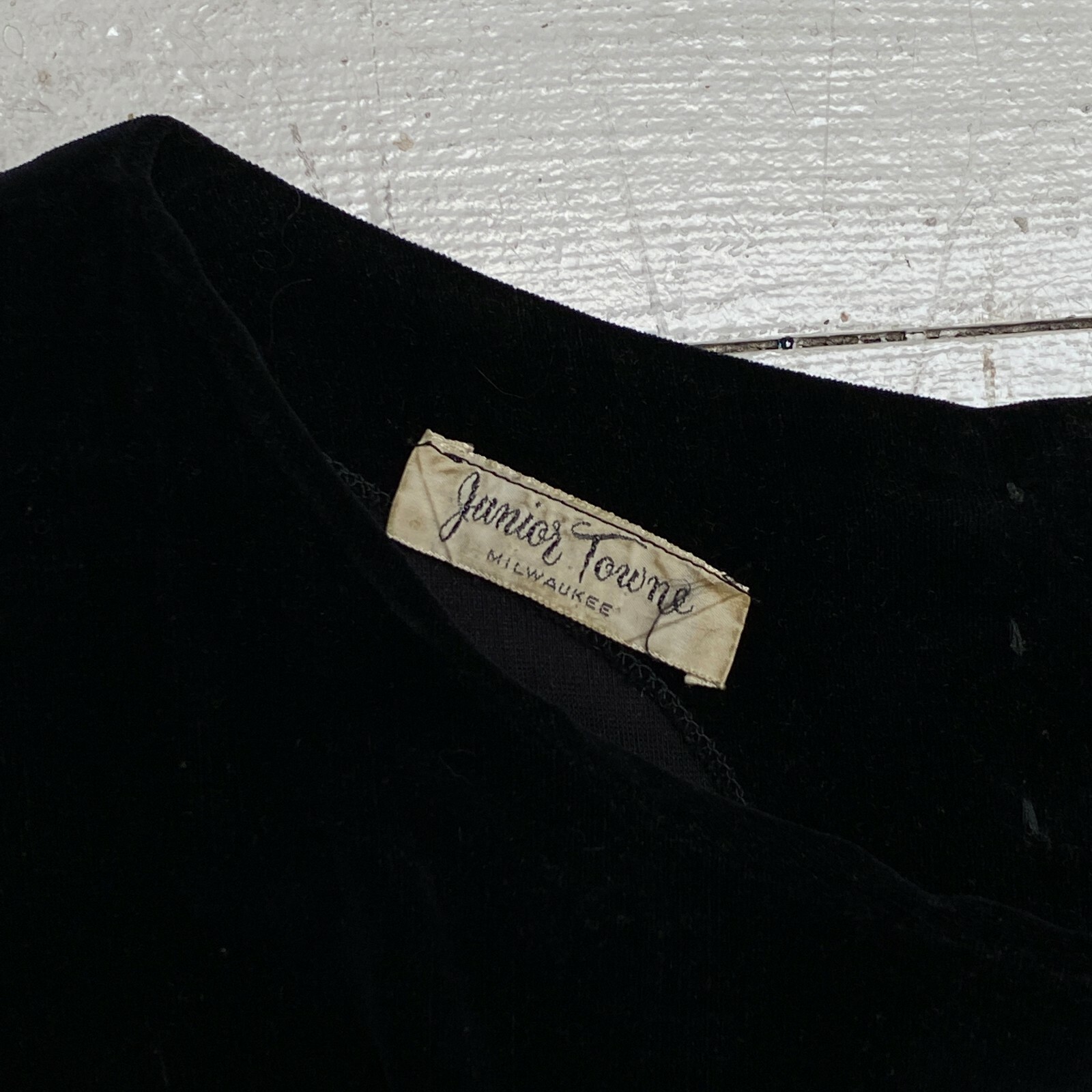 VTG 1950s JUNIOR TOWNE Sliver Brocade Black Velvet Full Skirt Party Dress XS
