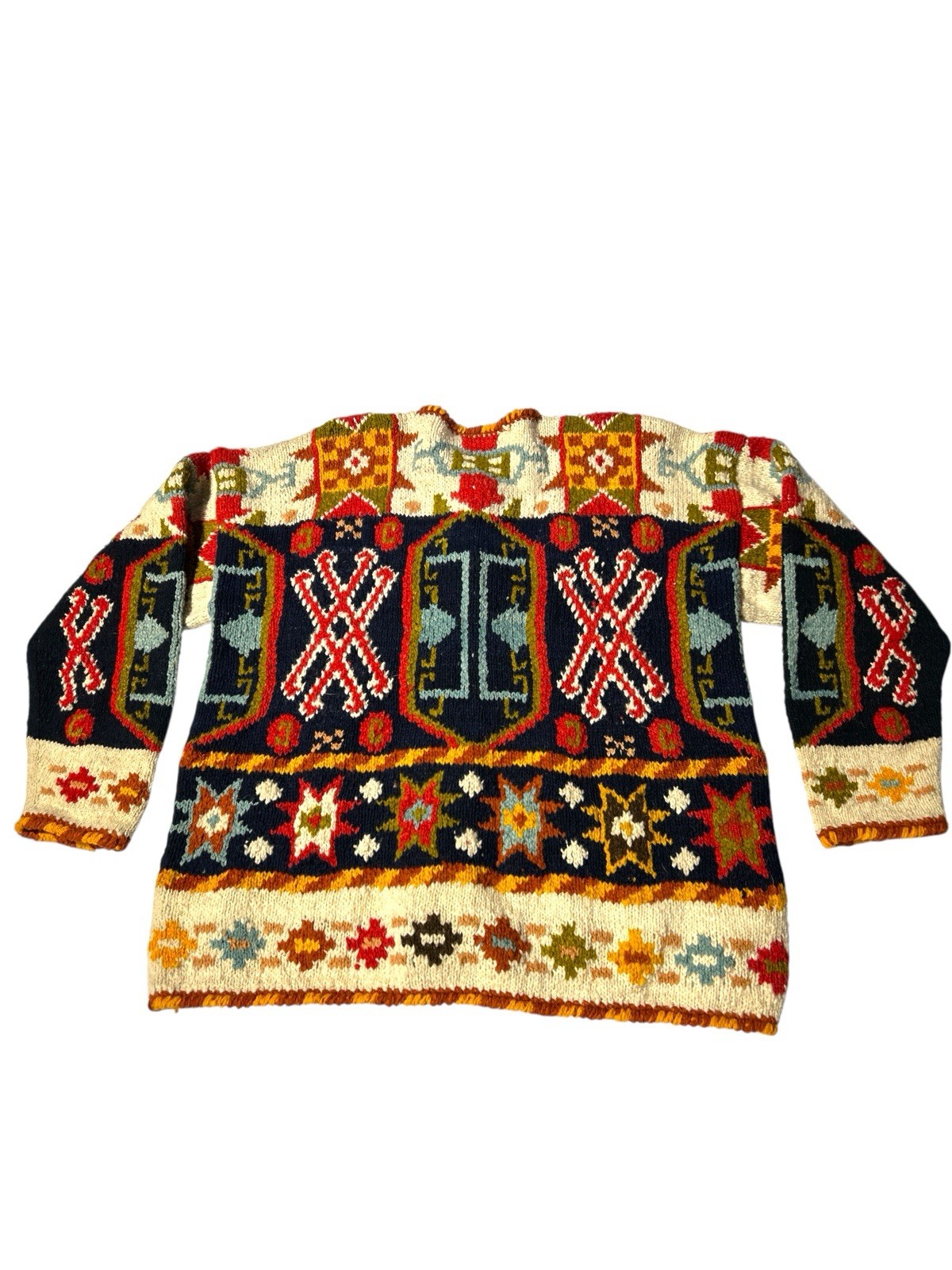 Vtg Mfaboston Button Front Chunky Knit Alpaca Blanket Jacket Size XL